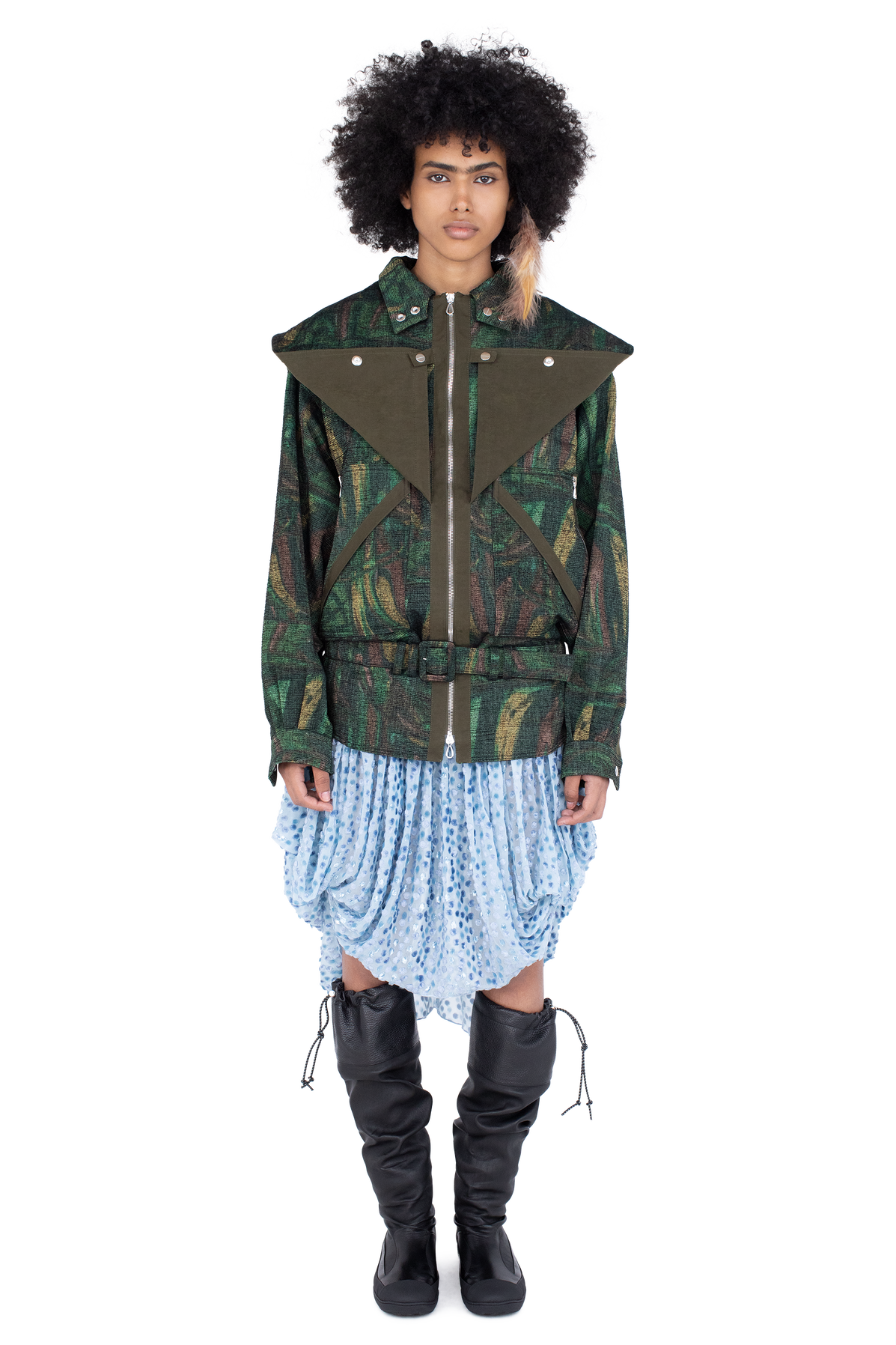 HERON Belted Jacket — Forest Print