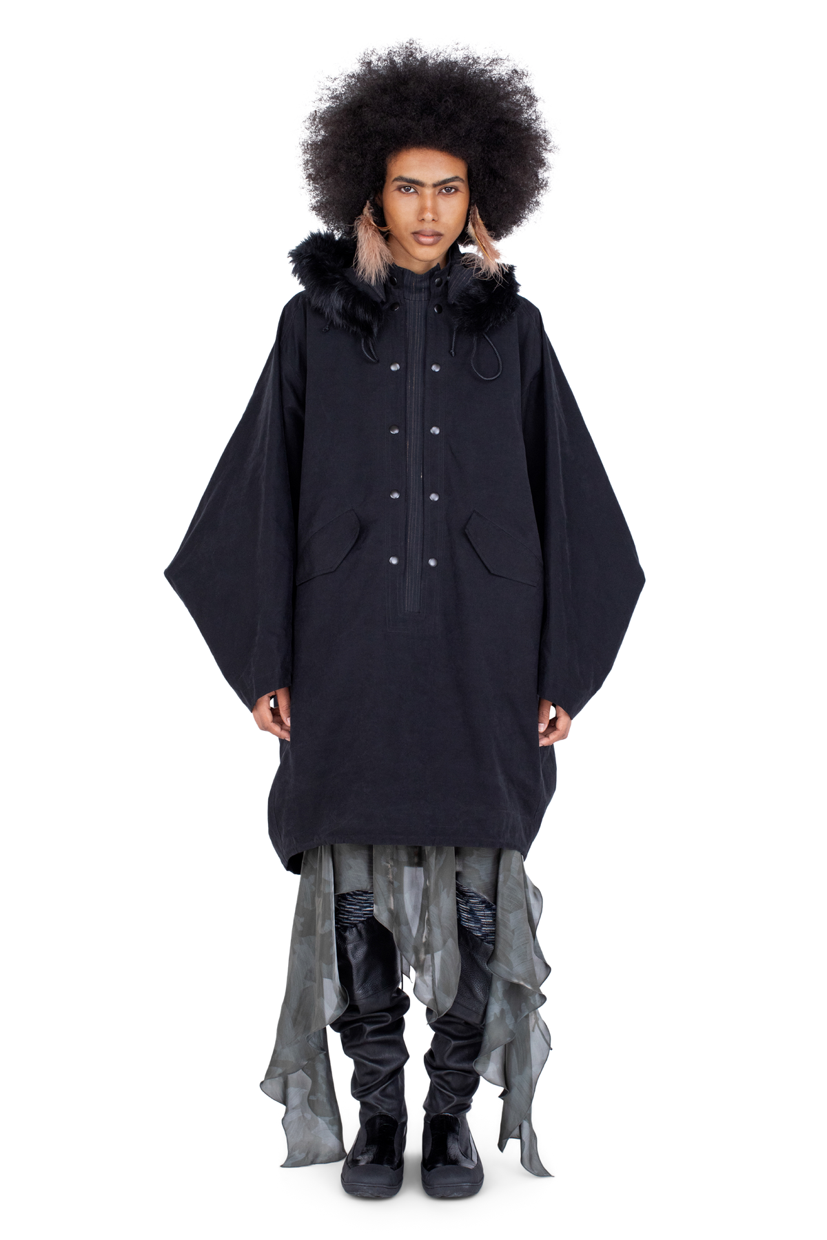 BITTERN Hooded Poncho — Onyx Black