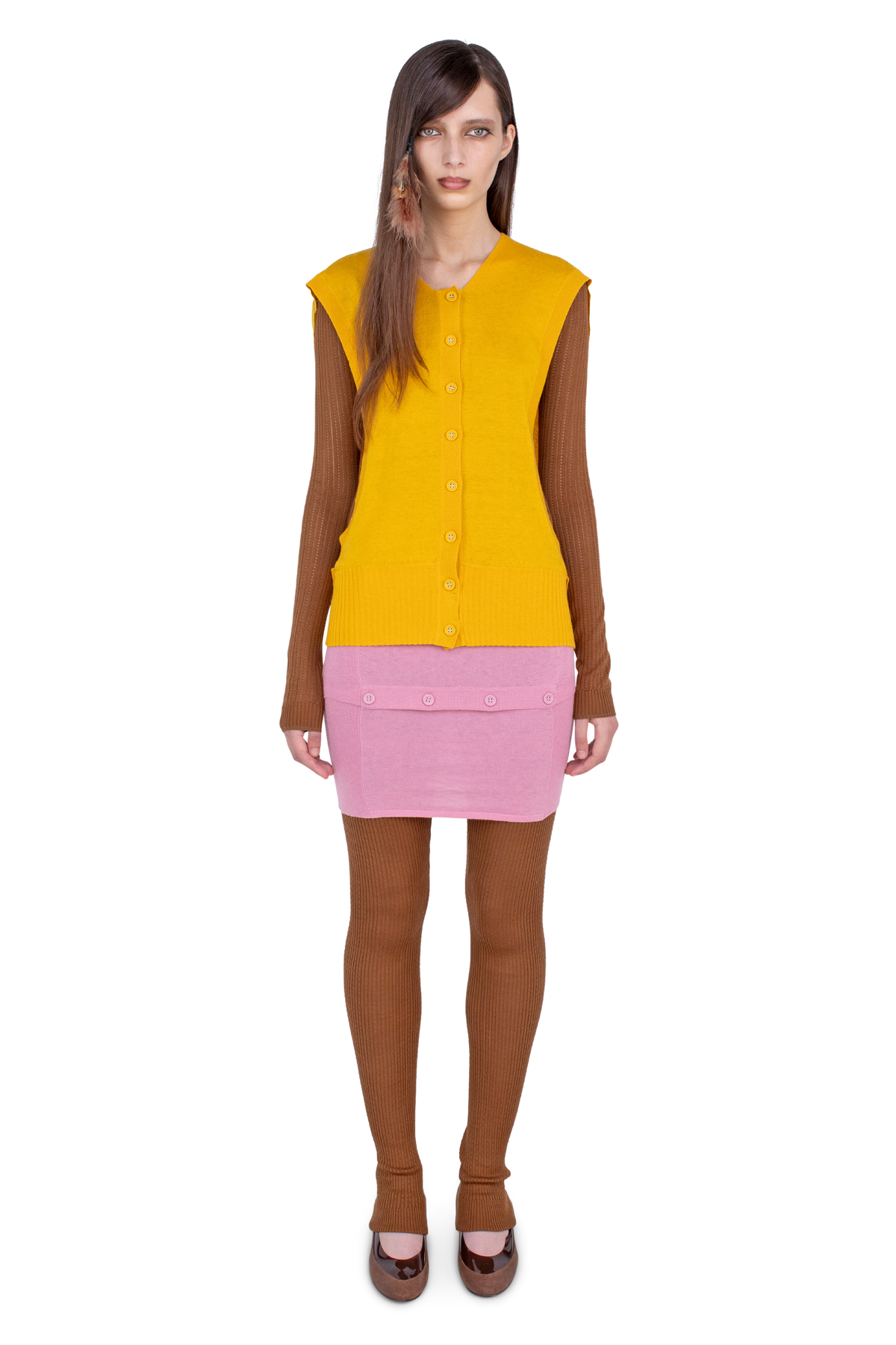 GUILLEMOT Cocoon Cardigan — Fleur de Lis Yellow / Brown Mocha