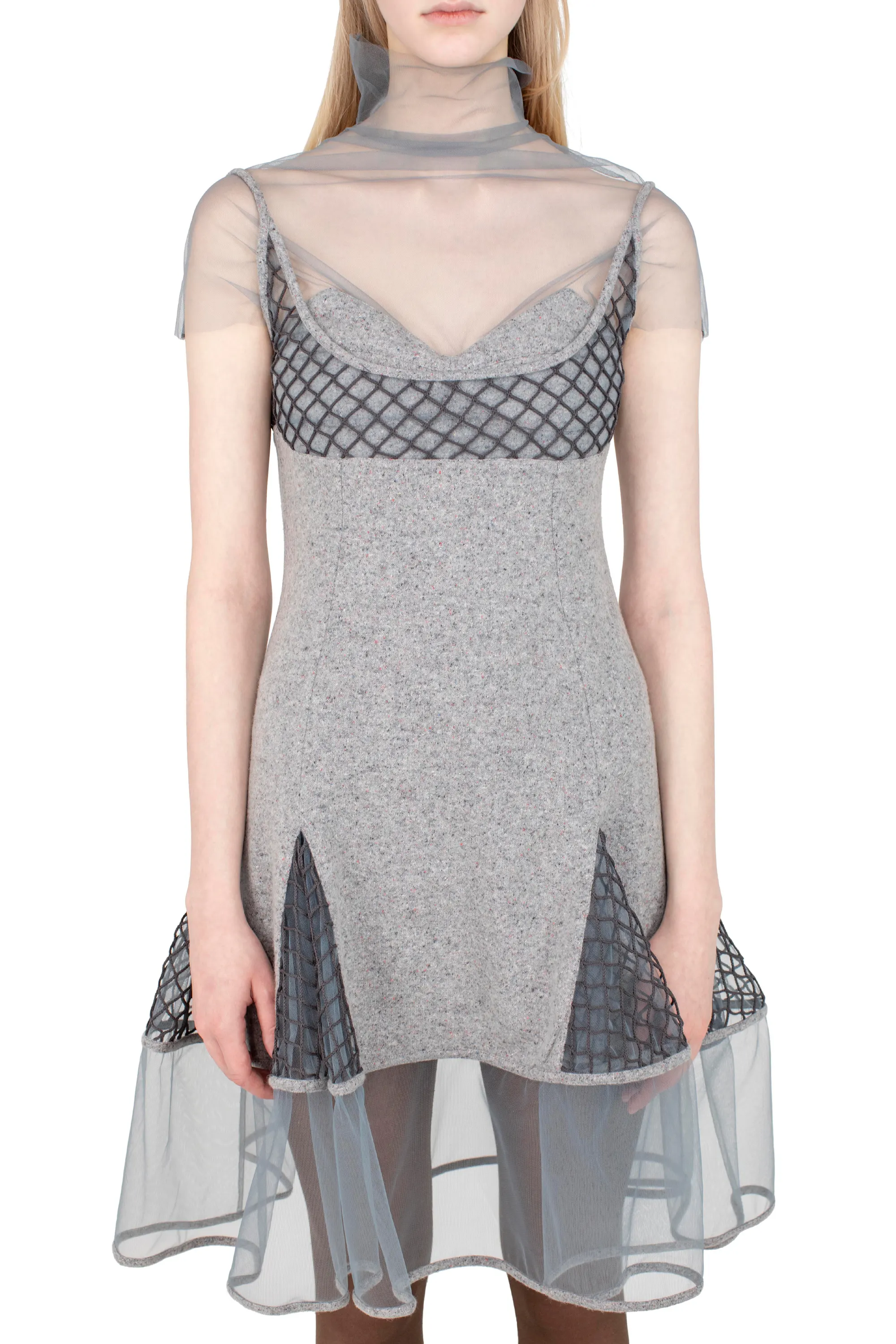 KIKO KOSTADINOV ACKER SHORT SLEEVE DRESS - SPECKLED GREY