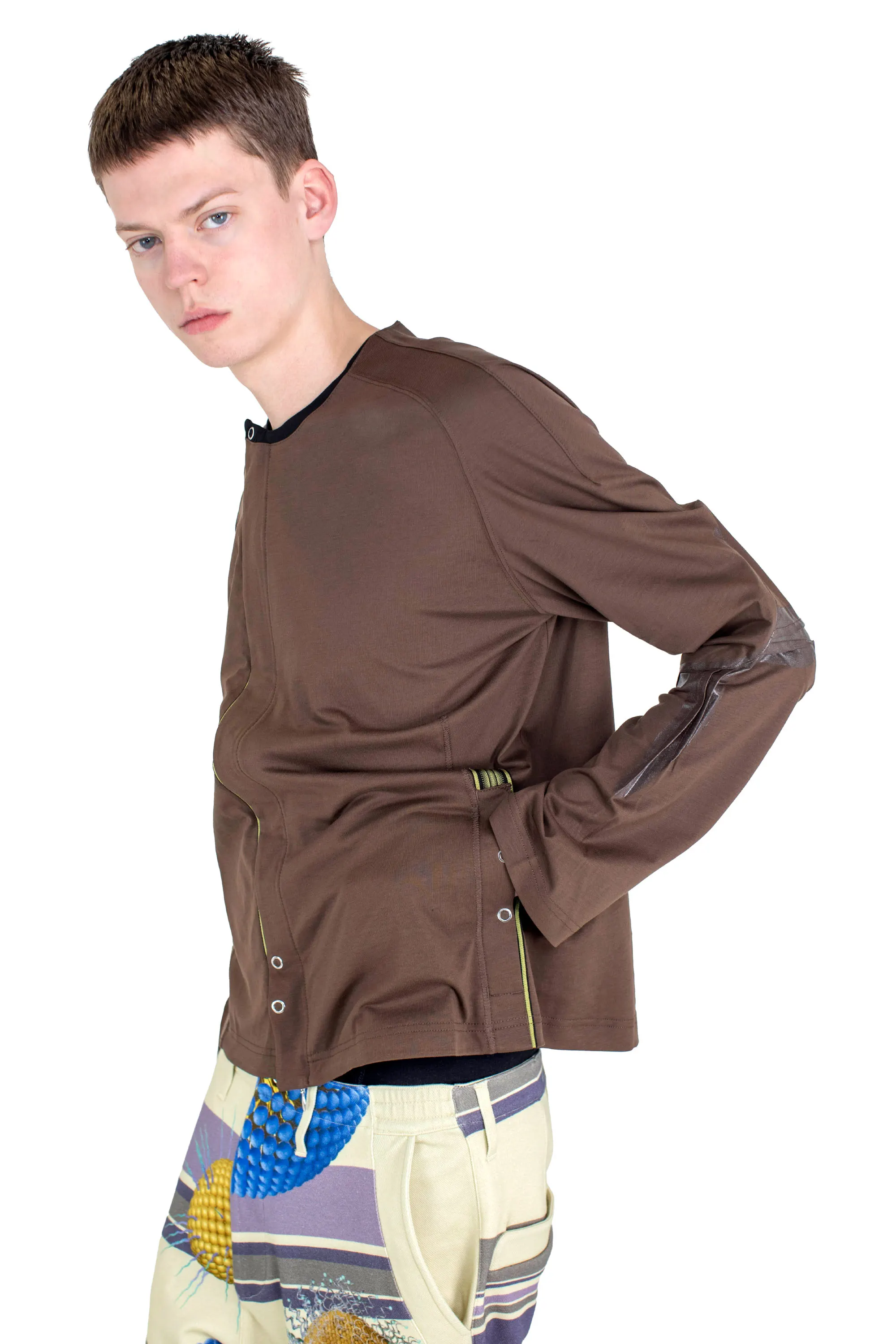 KIKO KOSTADINOV ALEC K-DART JERSEY JACKET - BROWN / BLACK