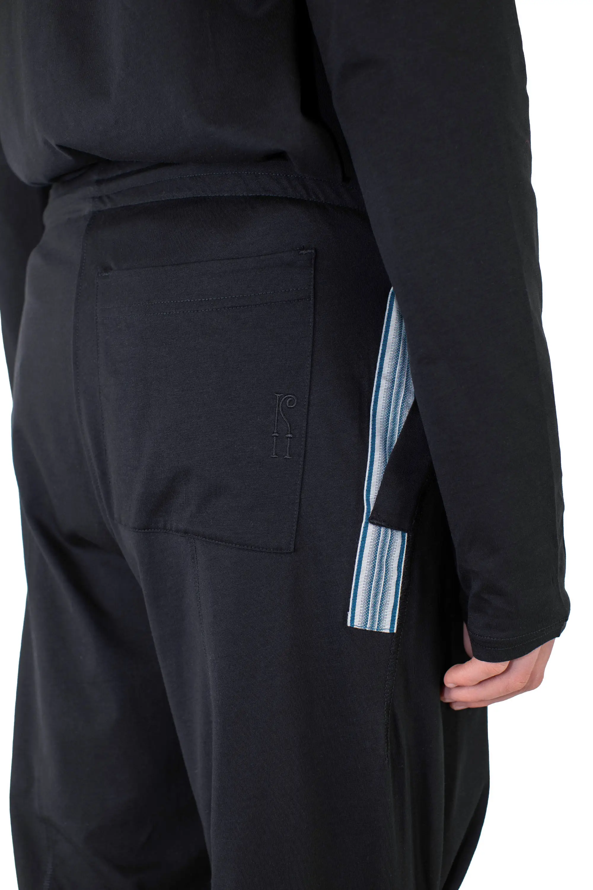 KIKO KOSTADINOV ALEC K-DART JERSEY TROUSER - BLACK/L GREY & D TEAL STRIPES