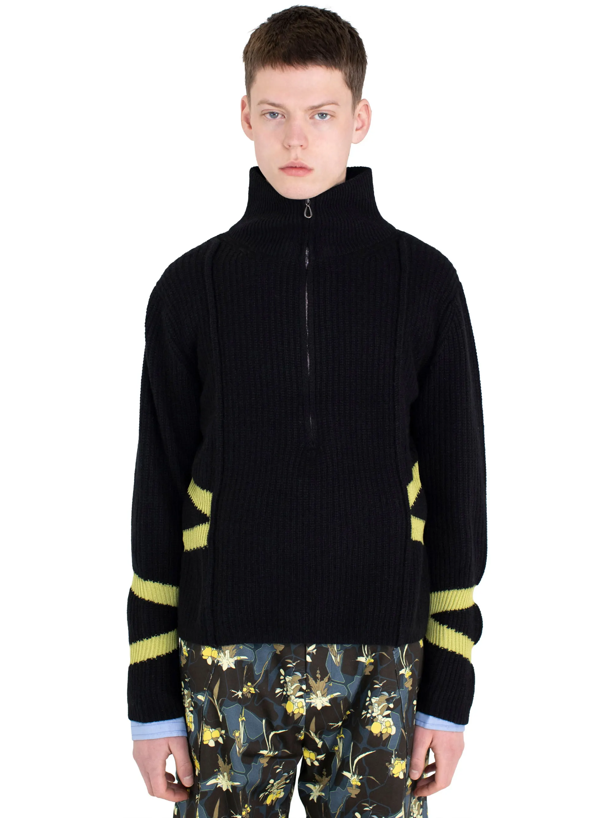 KIKO KOSTADINOV BOURDAIN ZIP INTARSIA JUMPER - BLACK/OLIVE