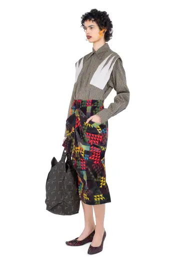 KIKO KOSTADINOV CALAMANCO SKIRT - MULTI ABSTRACT CHECK