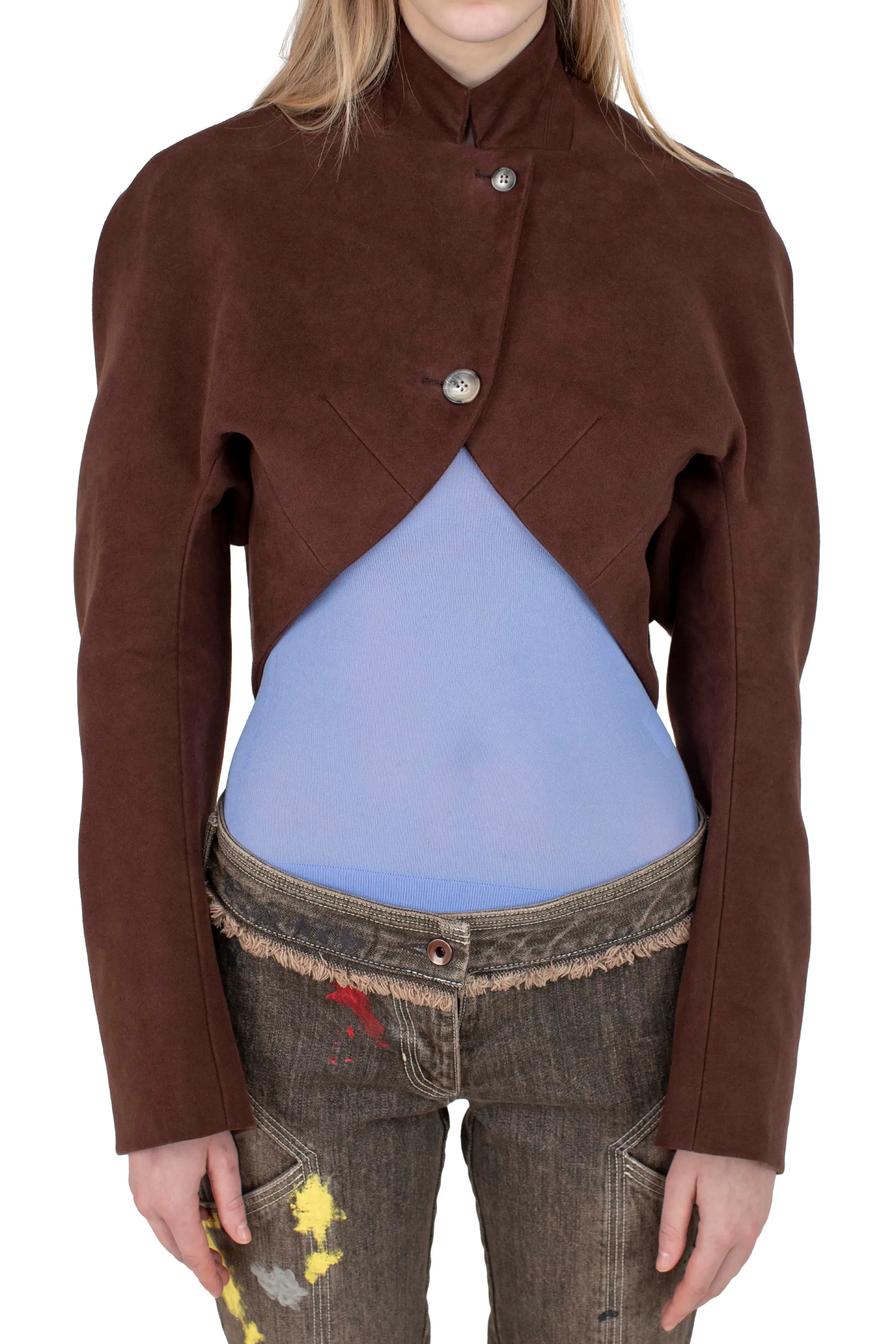 KIKO KOSTADINOV CARR CROPPED JACKET - WENGE BROWN