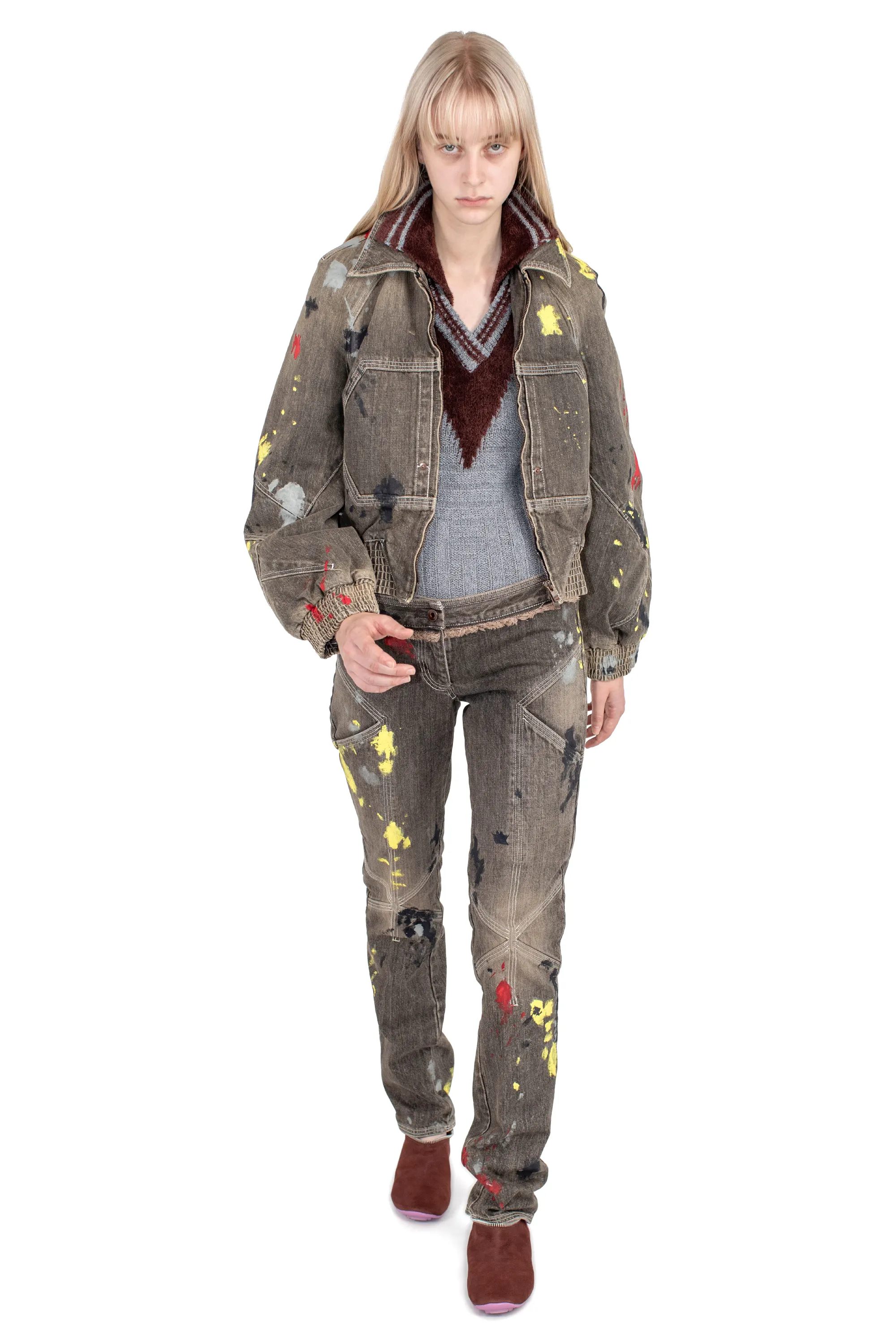 KIKO KOSTADINOV K PAINTED BOMBER JACKET - WASHED BROWN