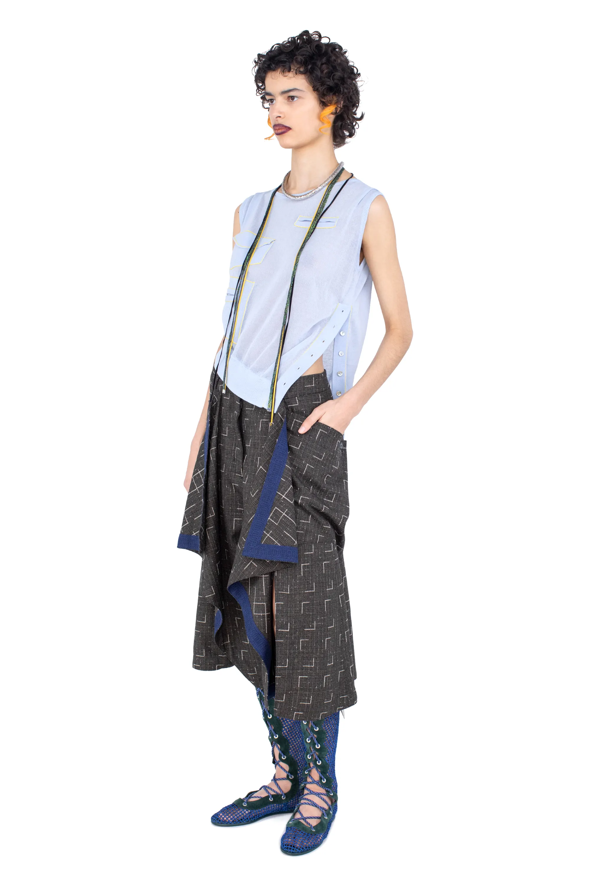 KIKO KOSTADINOV DAHLIA DRAPED SHORTS - OFF BLACK & CHALK