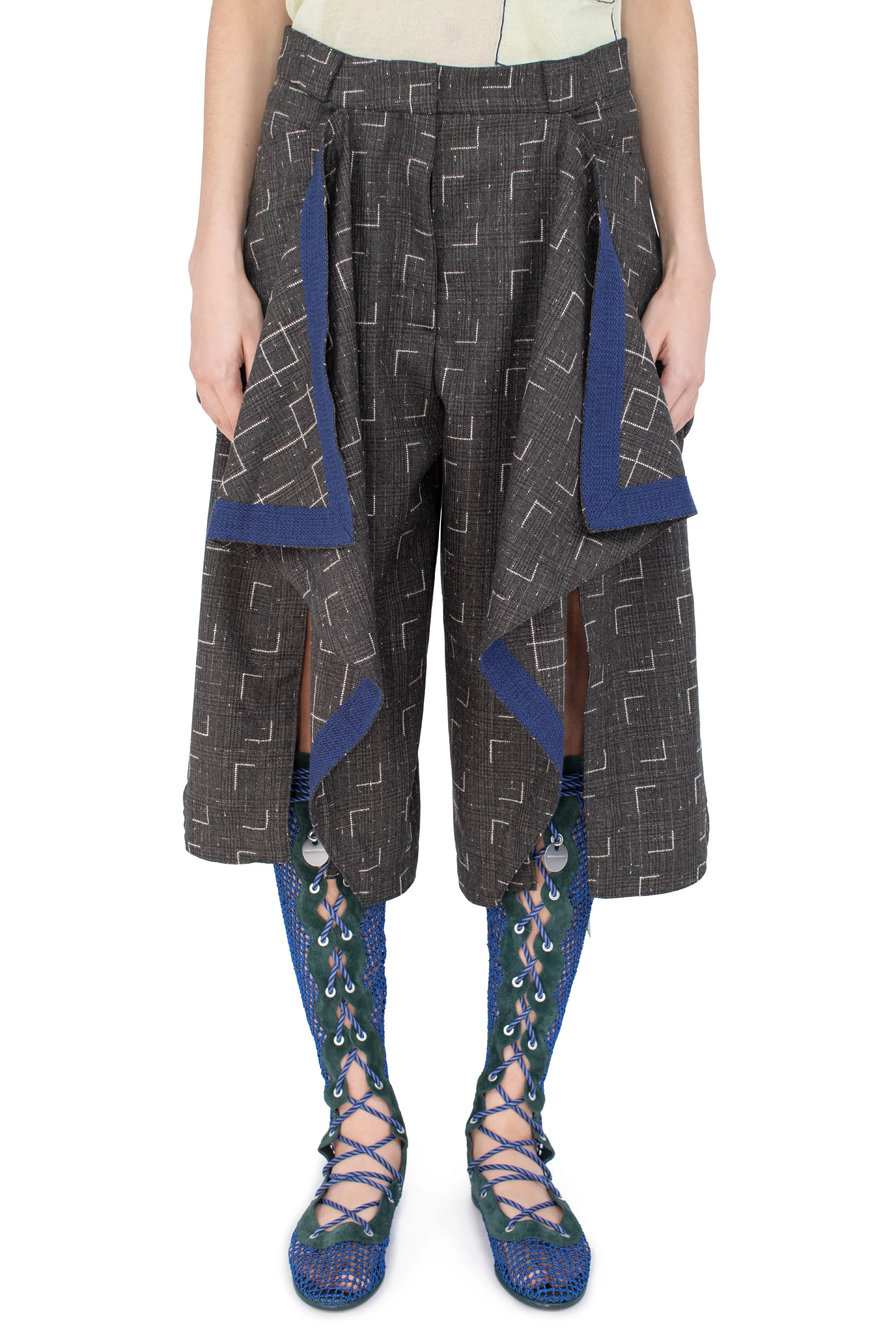 KIKO KOSTADINOV DAHLIA DRAPED SHORTS - OFF BLACK & CHALK