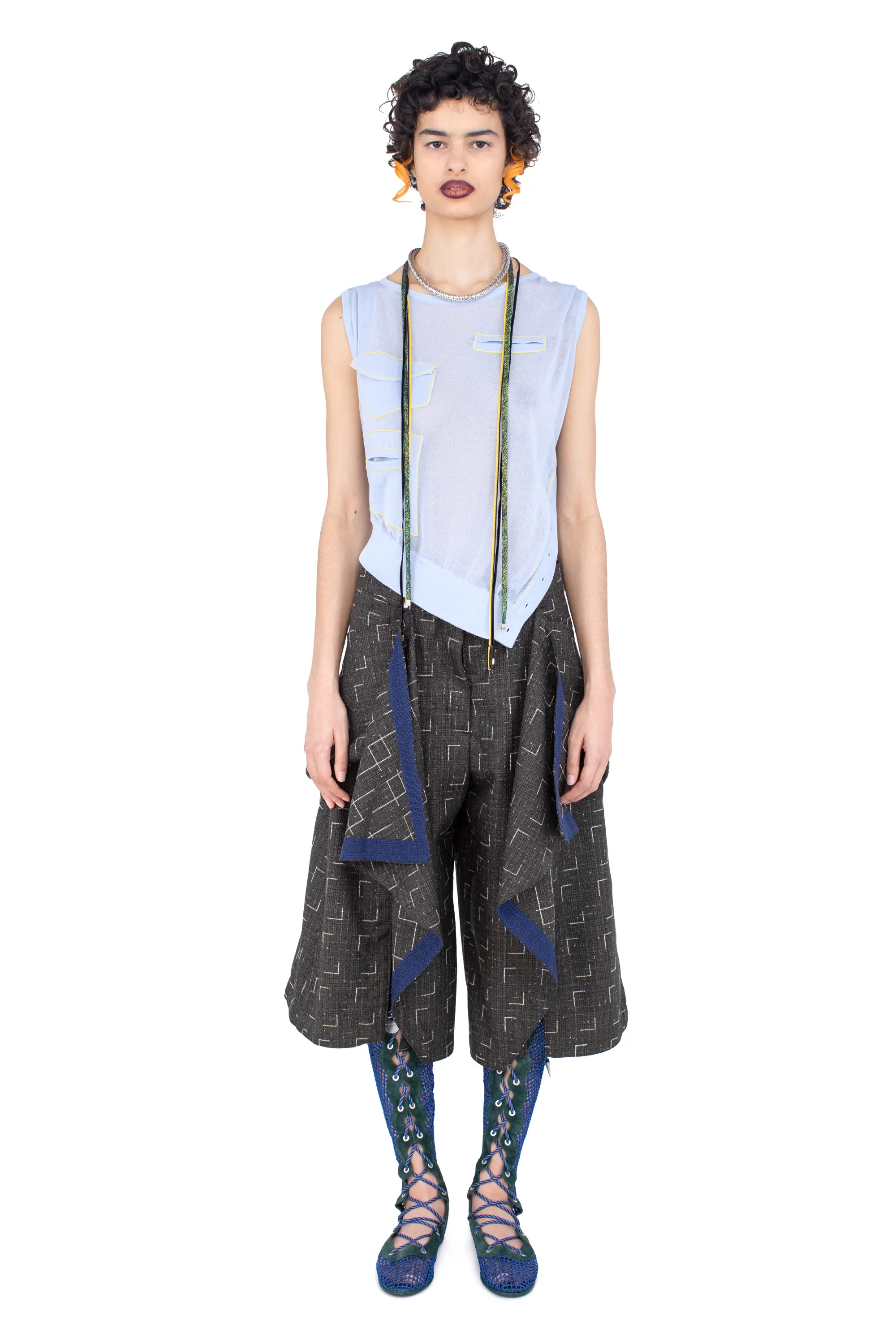 KIKO KOSTADINOV DAHLIA DRAPED SHORTS - OFF BLACK & CHALK