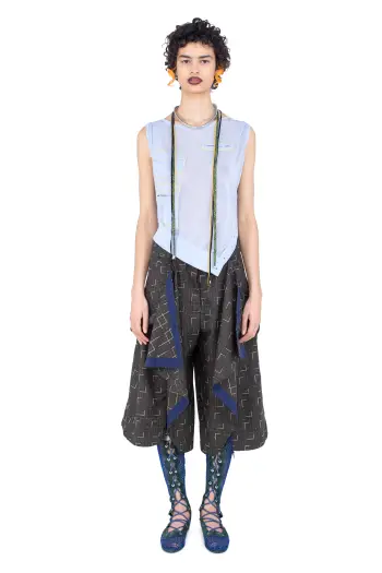 KIKO KOSTADINOV DAHLIA DRAPED SHORTS - OFF BLACK & CHALK
