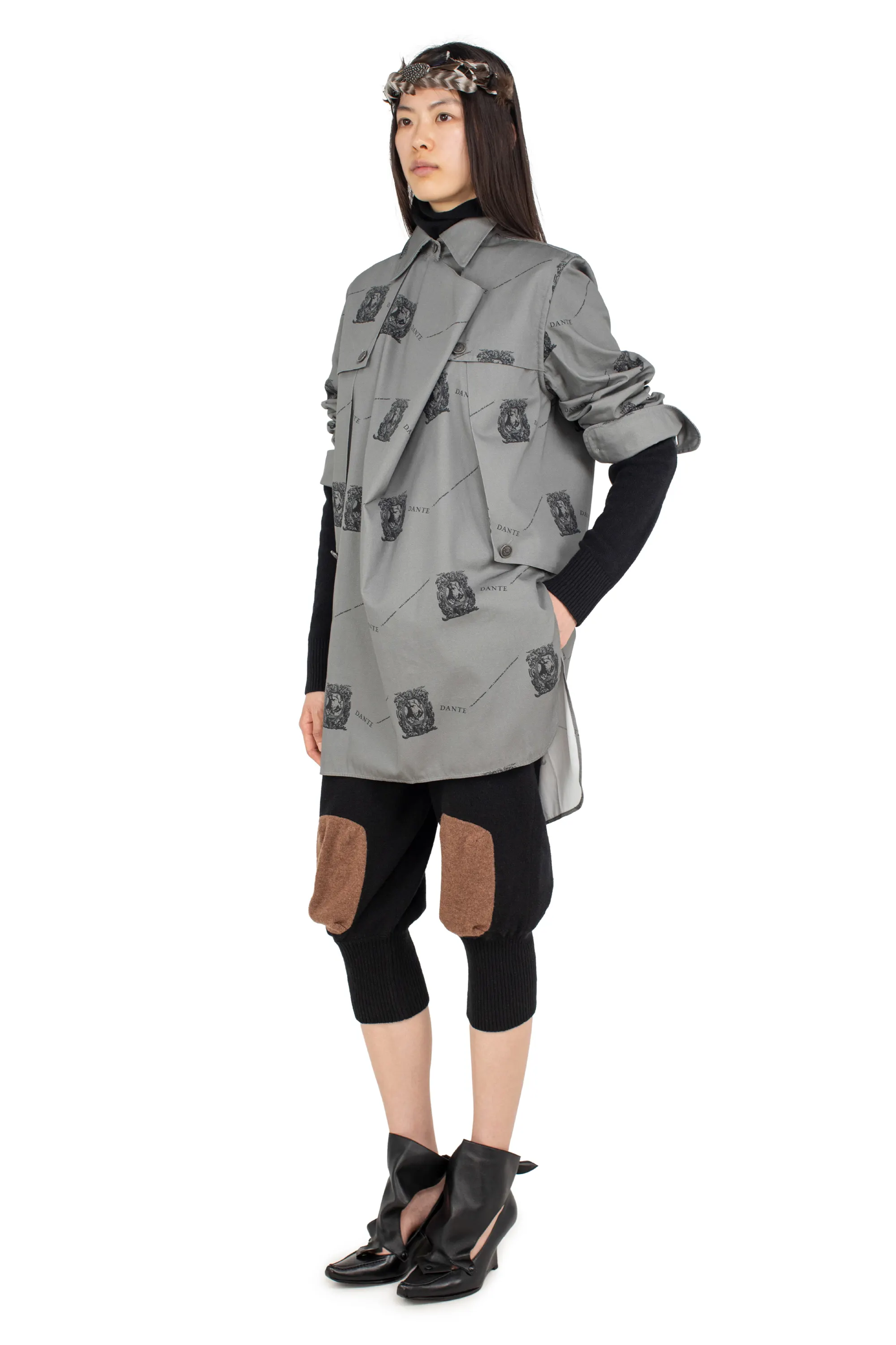 KIKO KOSTADINOV DANTE DRAPED SMOCK SHIRT - GREY PRINT