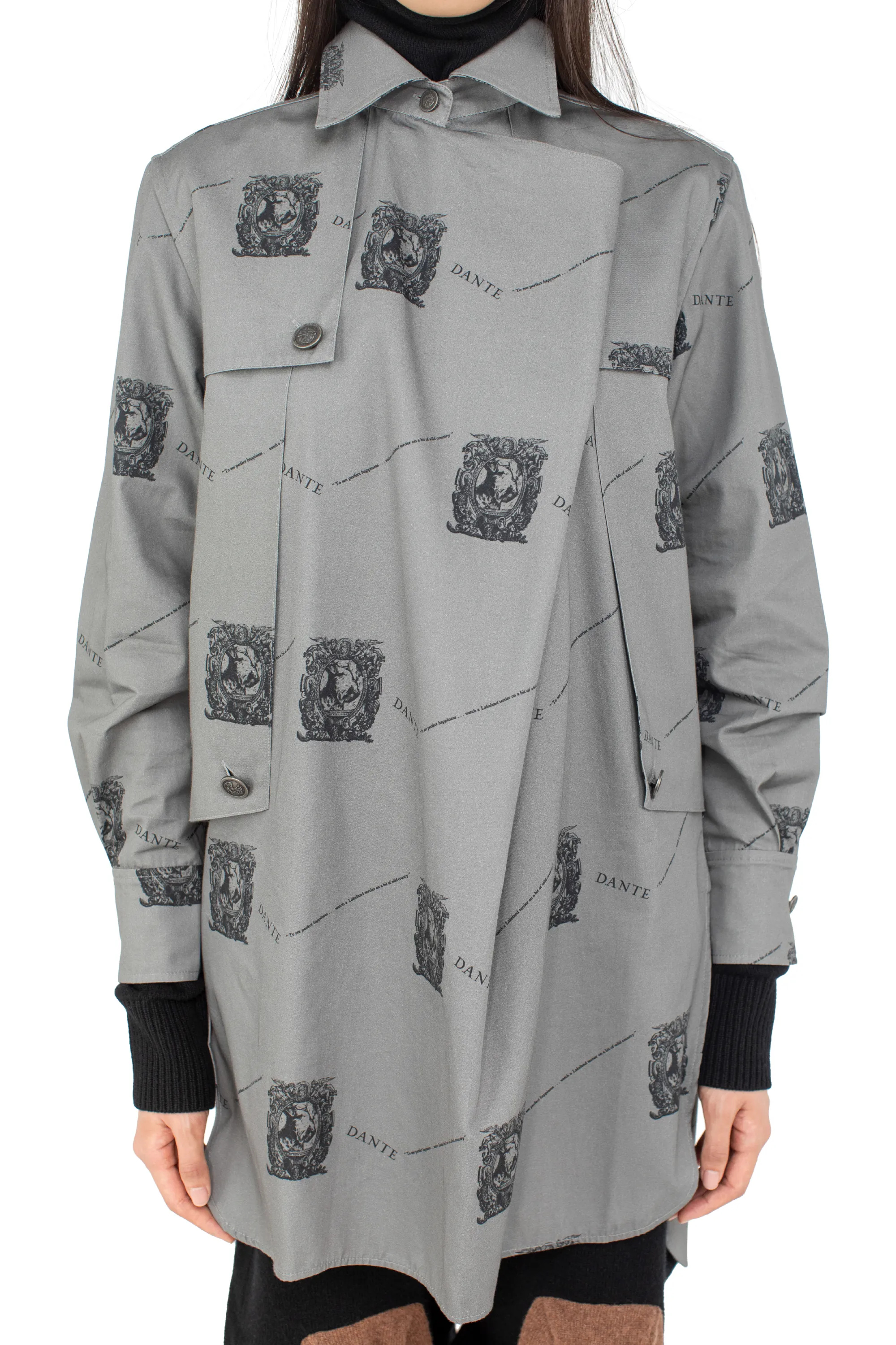 KIKO KOSTADINOV DANTE DRAPED SMOCK SHIRT - GREY PRINT