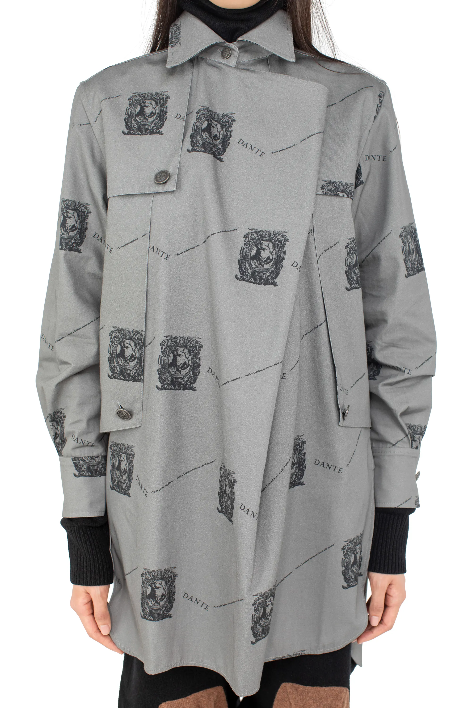 KIKO KOSTADINOV DANTE DRAPED SMOCK SHIRT - GREY PRINT