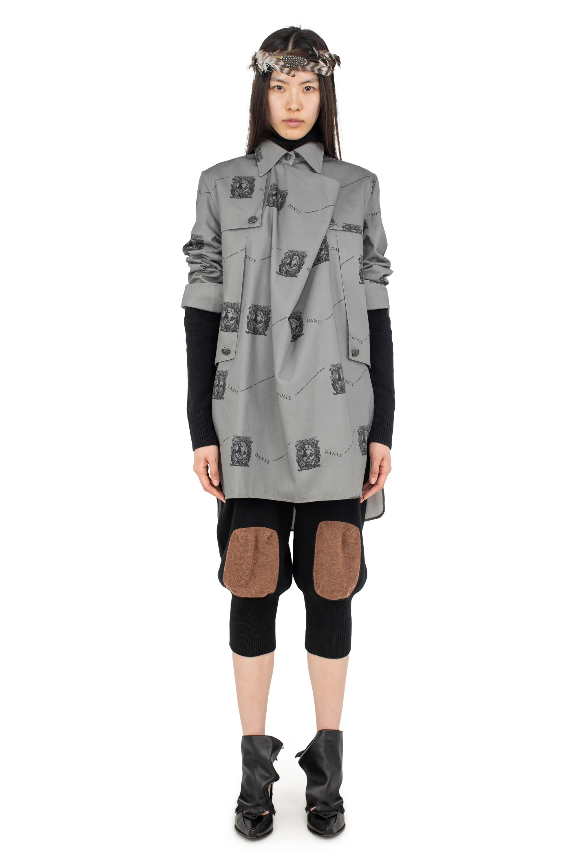 KIKO KOSTADINOV DANTE DRAPED SMOCK SHIRT - GREY PRINT