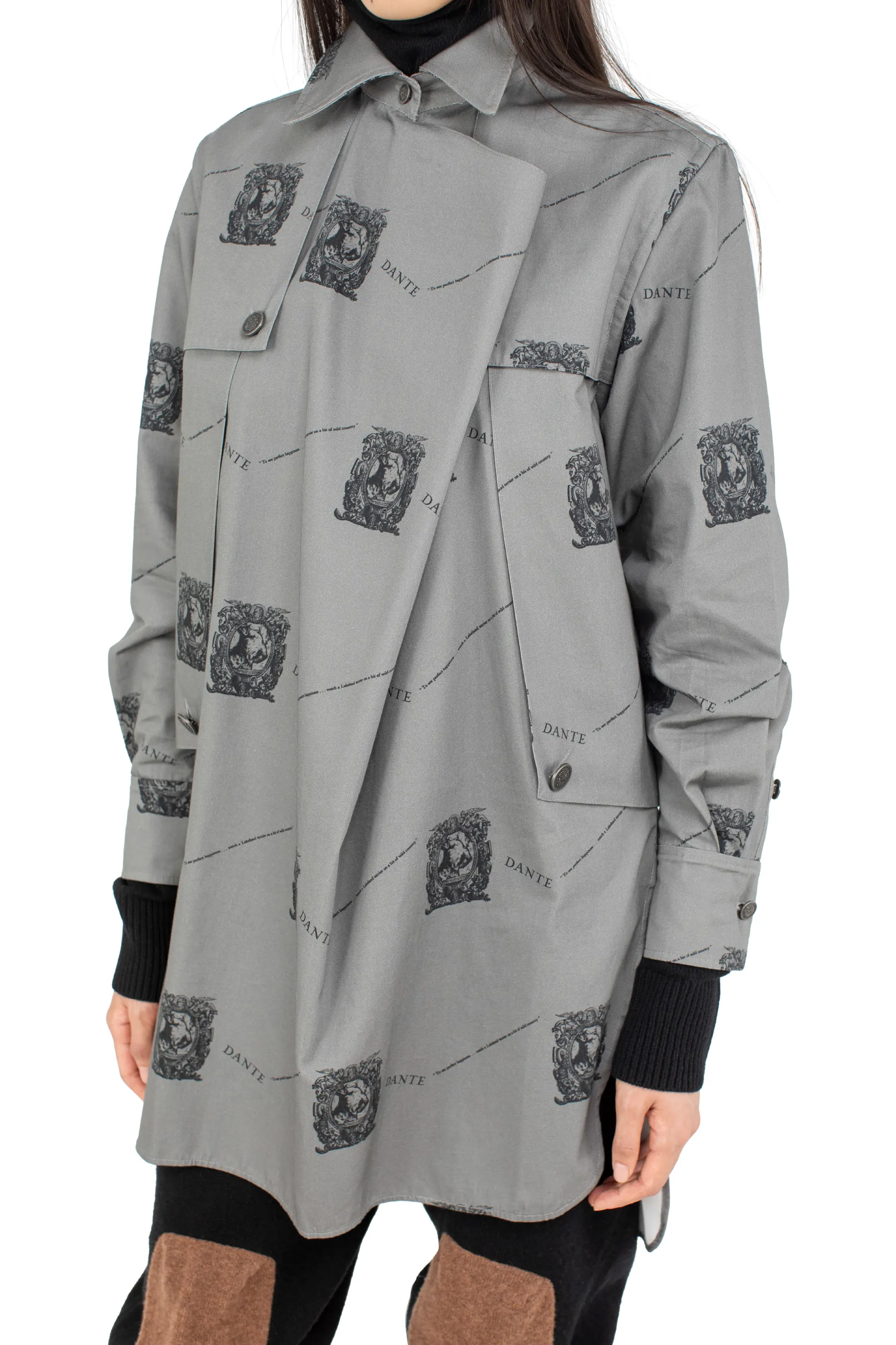 KIKO KOSTADINOV DANTE DRAPED SMOCK SHIRT - GREY PRINT
