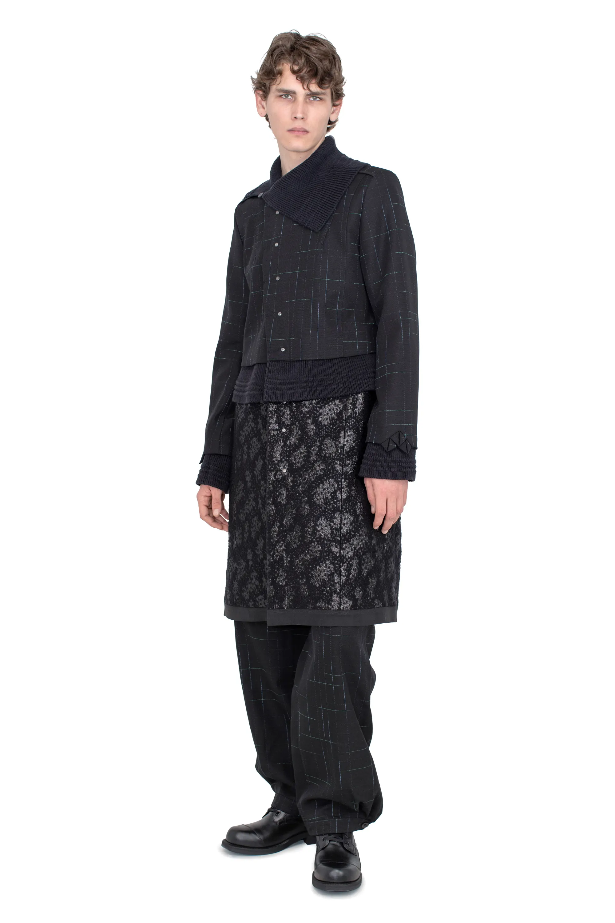 KIKO KOSTADINOV ESTIKE LONG COAT - CHECK/GLITTER BLK/JET BLK/BLK