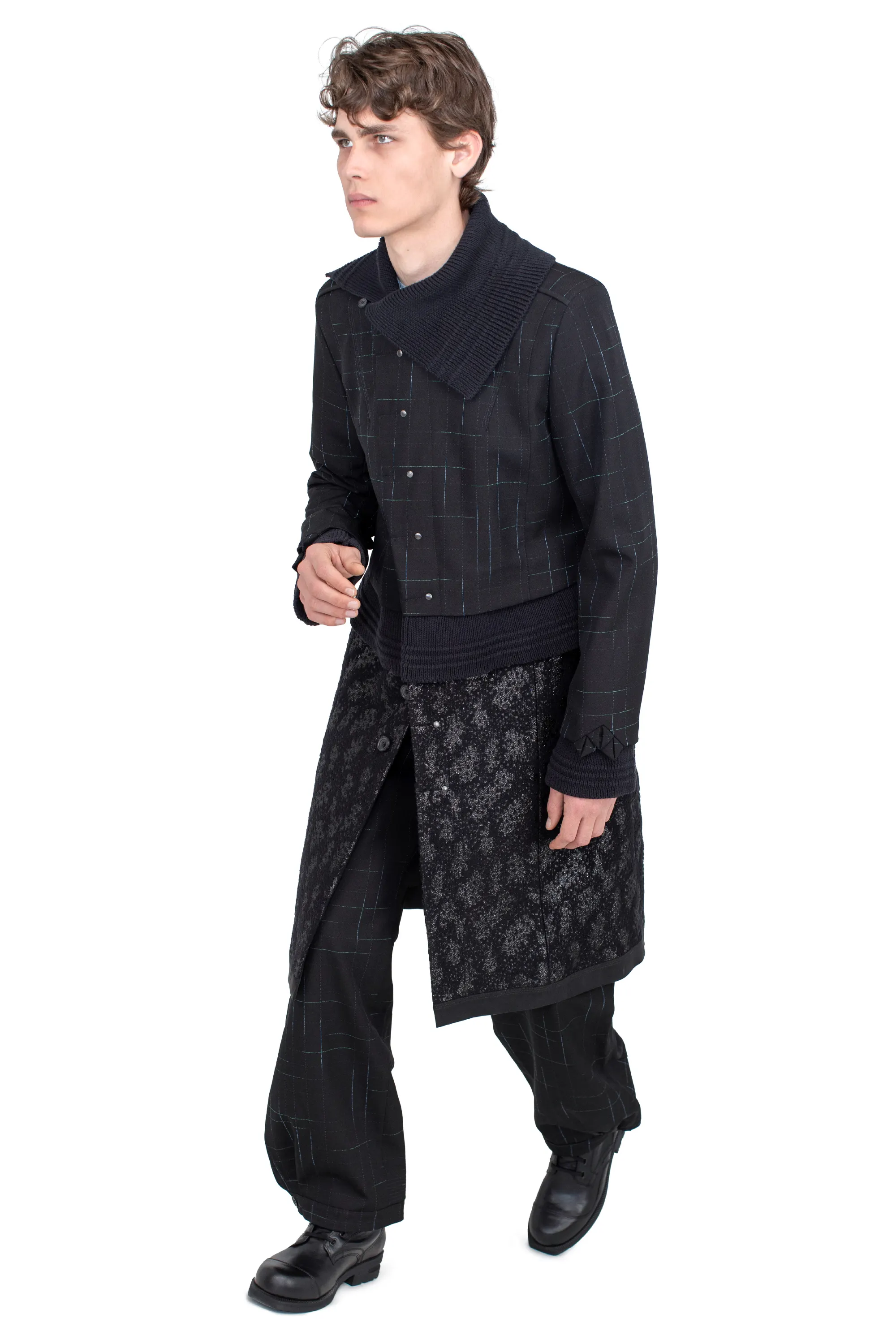 KIKO KOSTADINOV ESTIKE LONG COAT - CHECK/GLITTER BLK/JET BLK/BLK