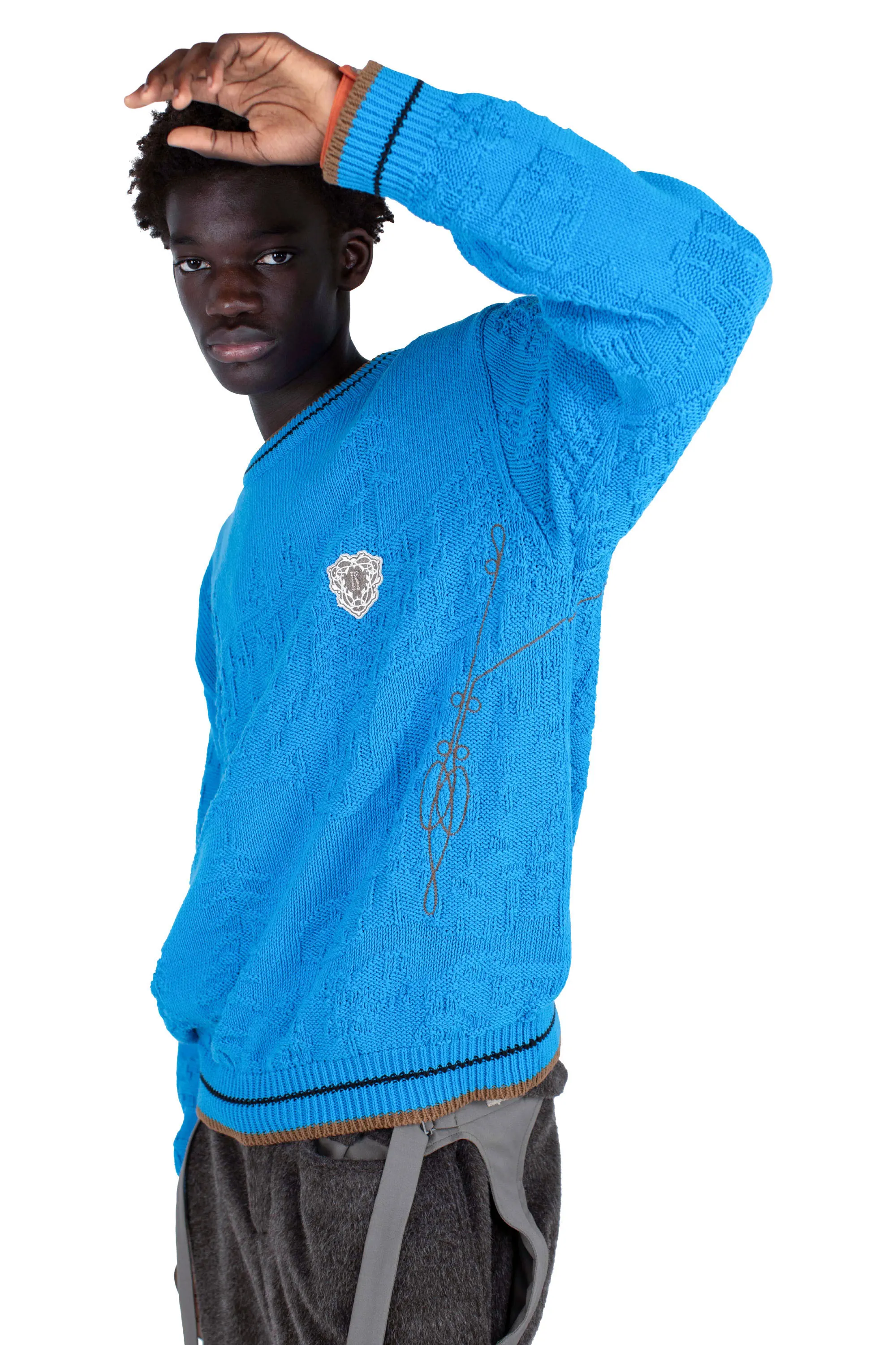 FITZ KNIT JUMPER - CERULEAN/RUSSET BROWN/BLACK – KIKO KOSTADINOV