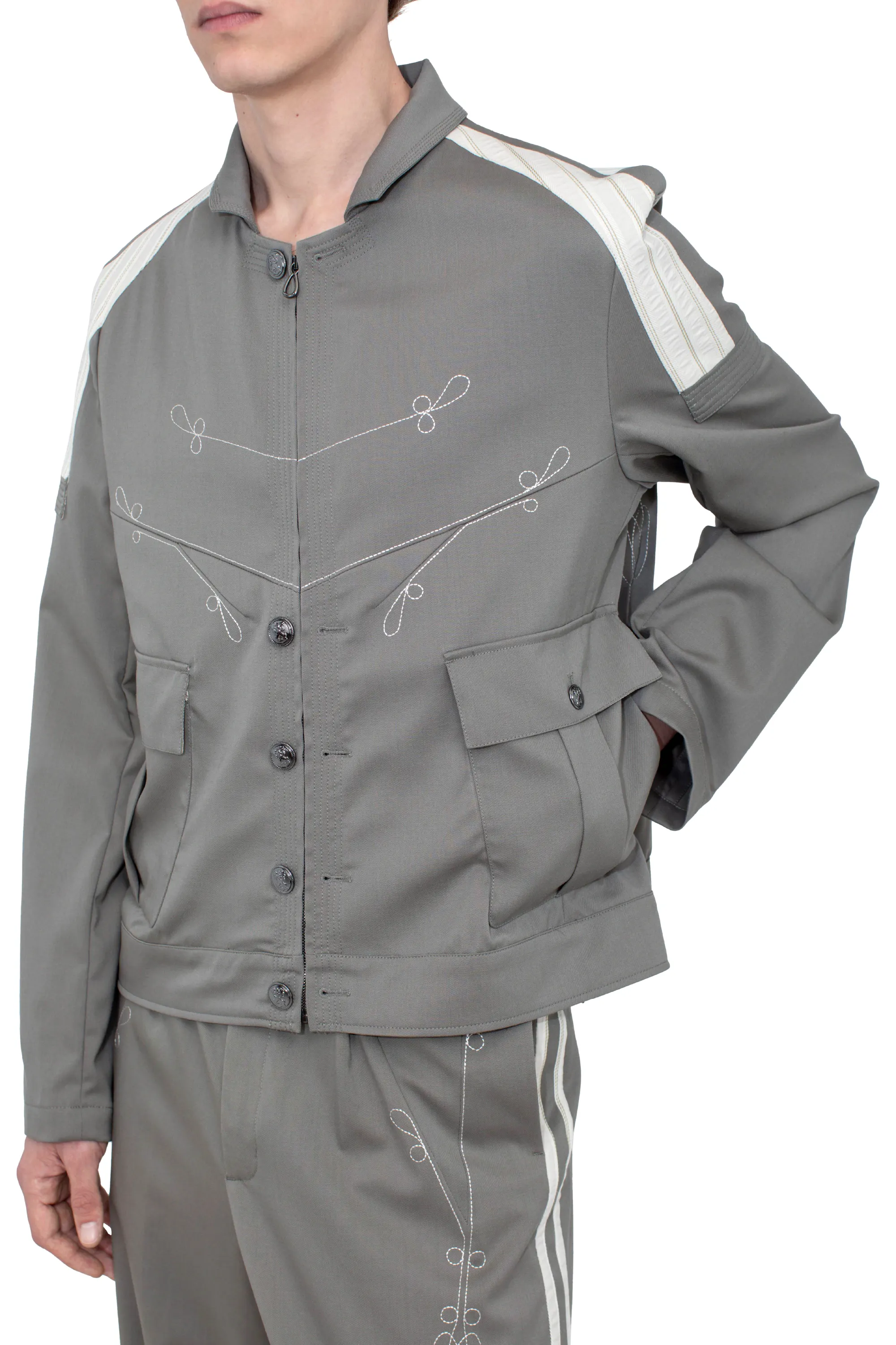 KIKO KOSTADINOV FITZ MILITARY BLAZER - SLATE GREY/IVORY HUNTER STRIPE