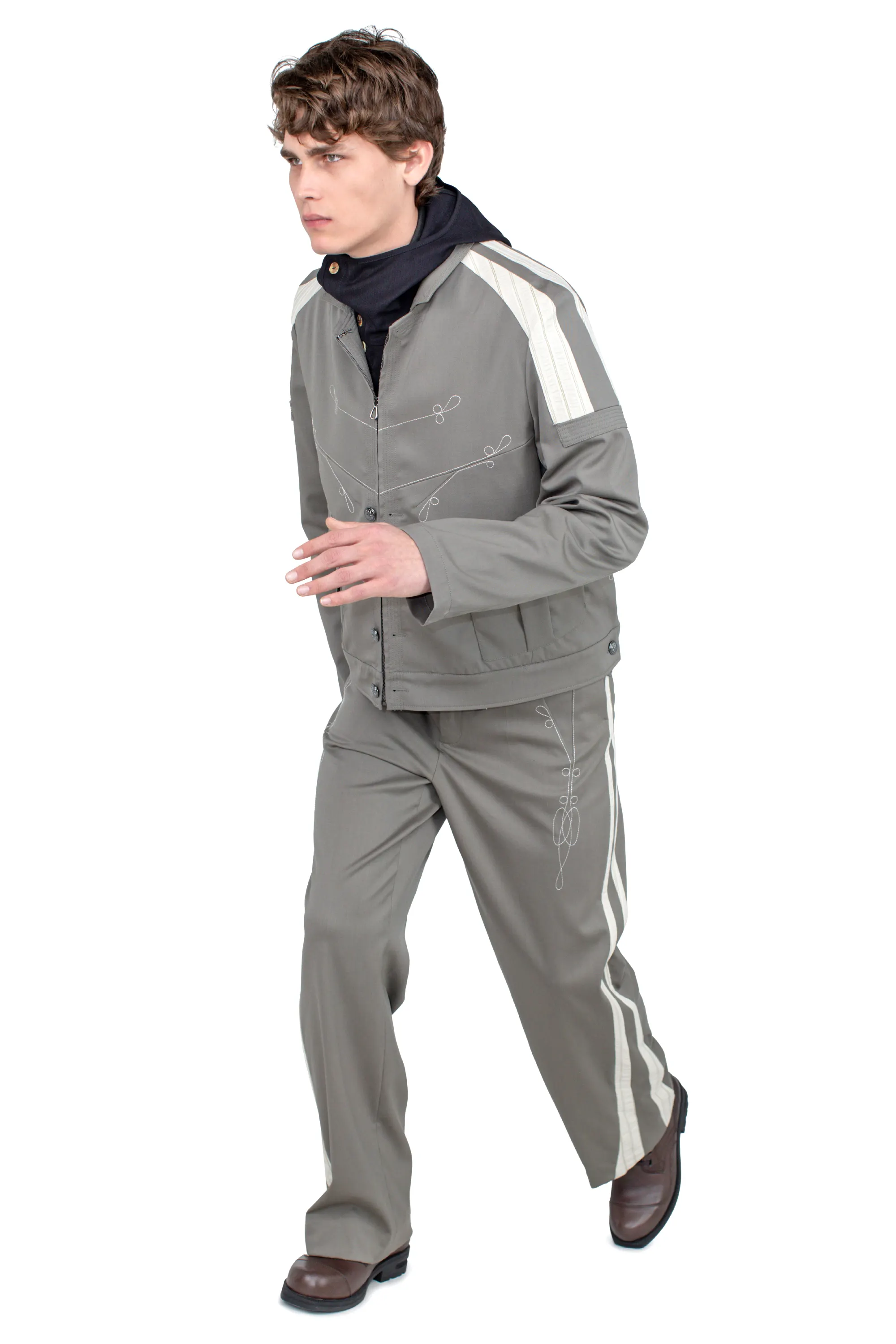 KIKO KOSTADINOV FITZ MILITARY BLAZER - SLATE GREY/IVORY HUNTER STRIPE