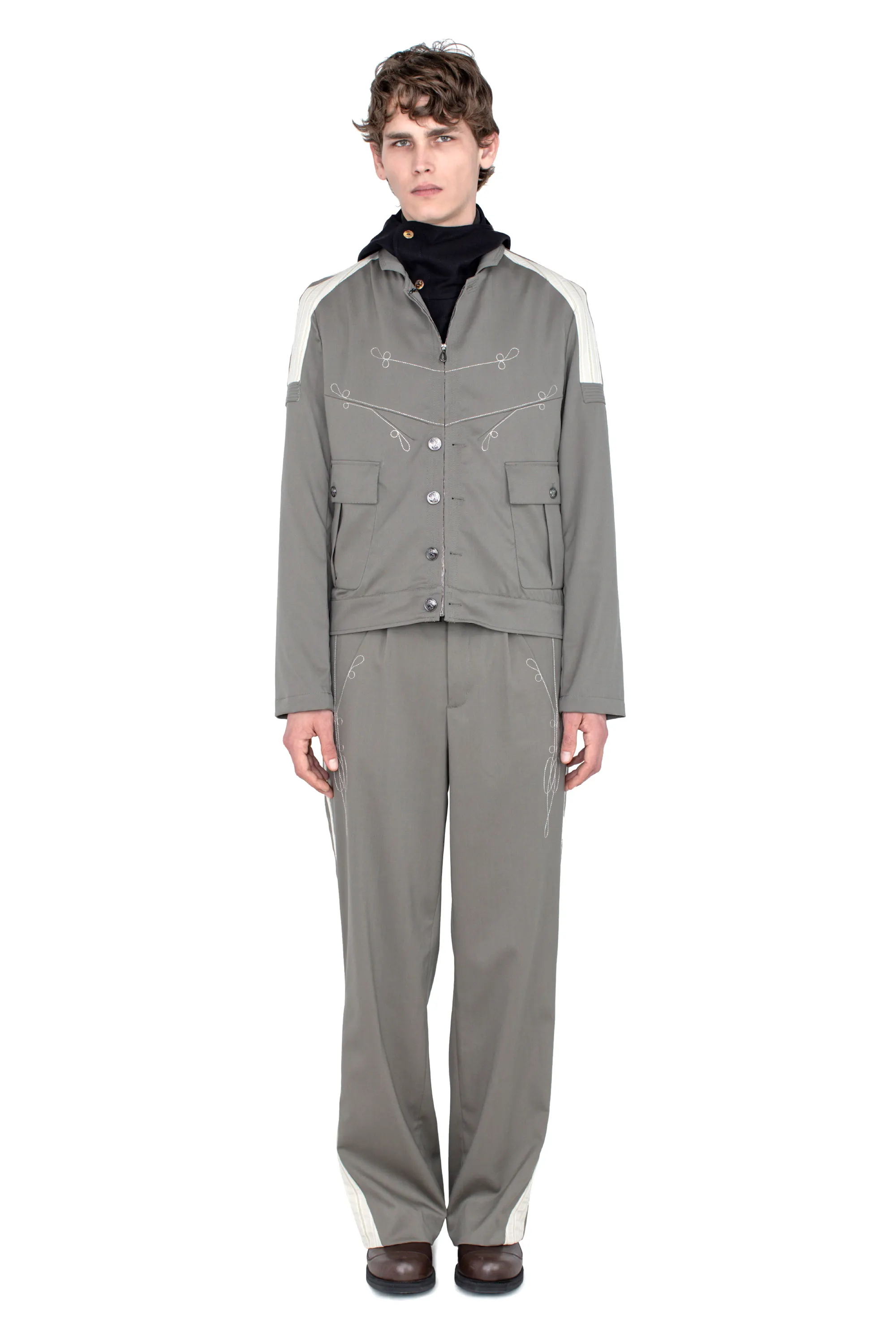 KIKO KOSTADINOV FITZ MILITARY BLAZER - SLATE GREY/IVORY HUNTER STRIPE