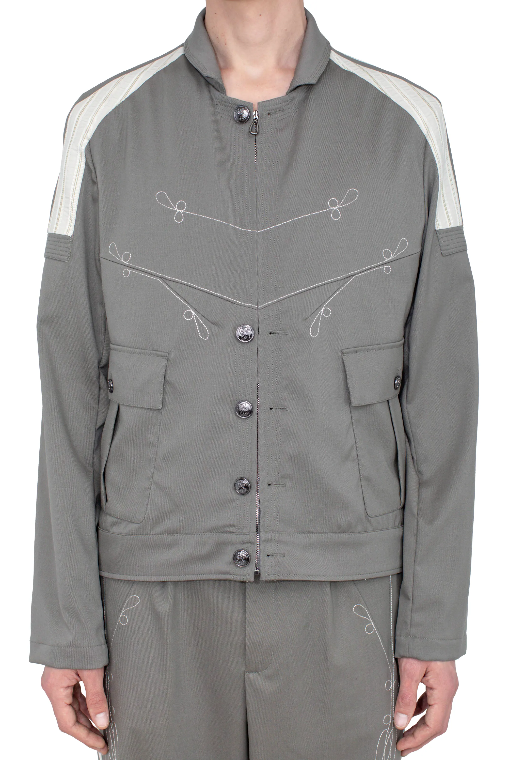 KIKO KOSTADINOV FITZ MILITARY BLAZER - SLATE GREY/IVORY HUNTER STRIPE