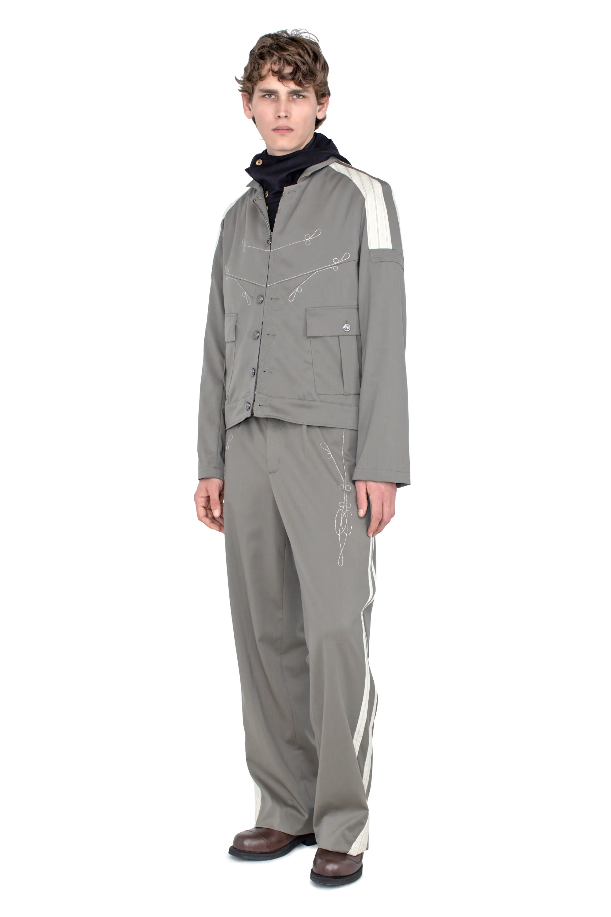 KIKO KOSTADINOV FITZ MILITARY BLAZER - SLATE GREY/IVORY HUNTER STRIPE