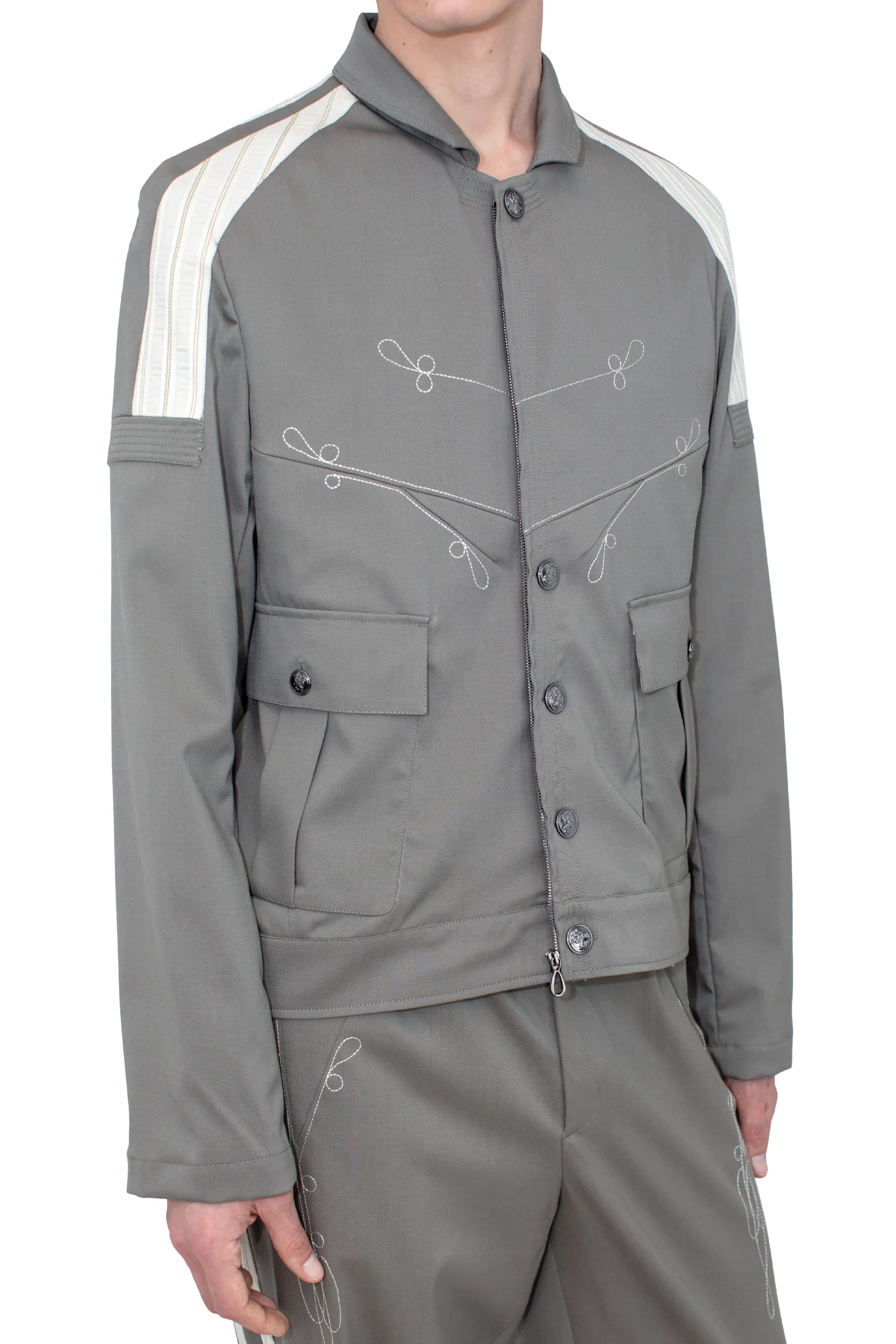 KIKO KOSTADINOV FITZ MILITARY BLAZER - SLATE GREY/IVORY HUNTER STRIPE