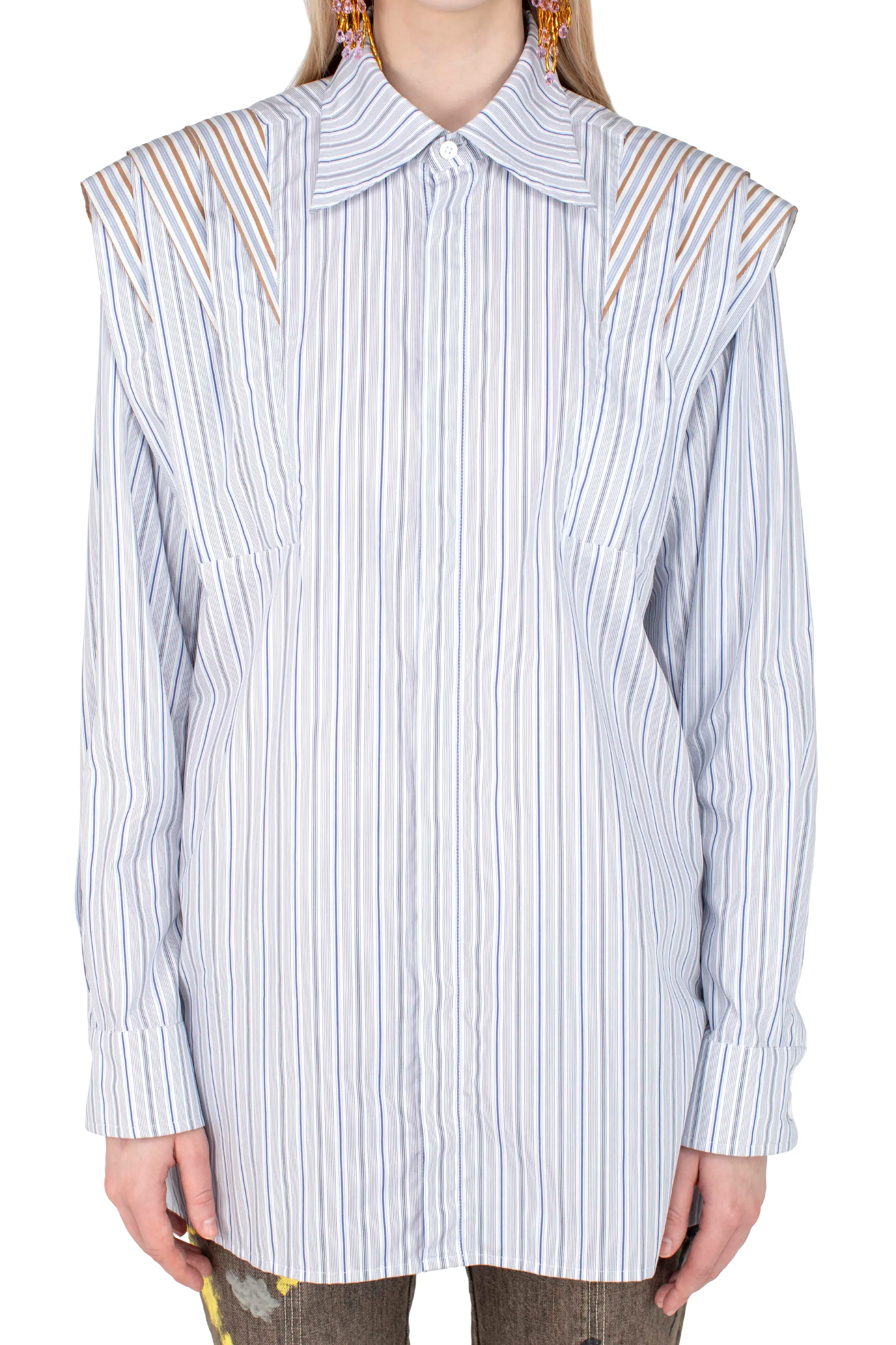 KIKO KOSTADINOV FITZGERALD PLEATED SHIRT - POSEIDON STRIPES
