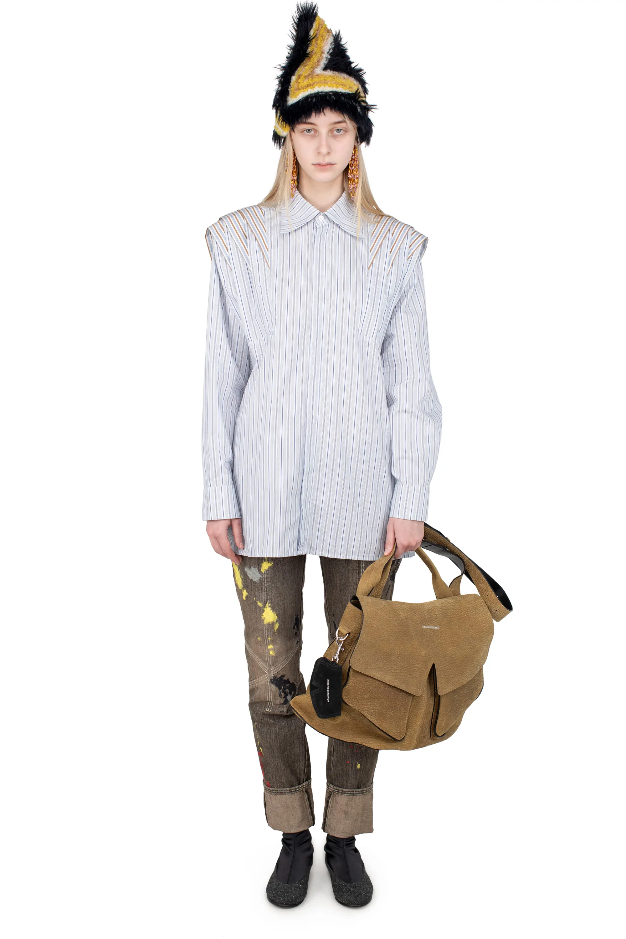 KIKO KOSTADINOV FITZGERALD PLEATED SHIRT - POSEIDON STRIPES