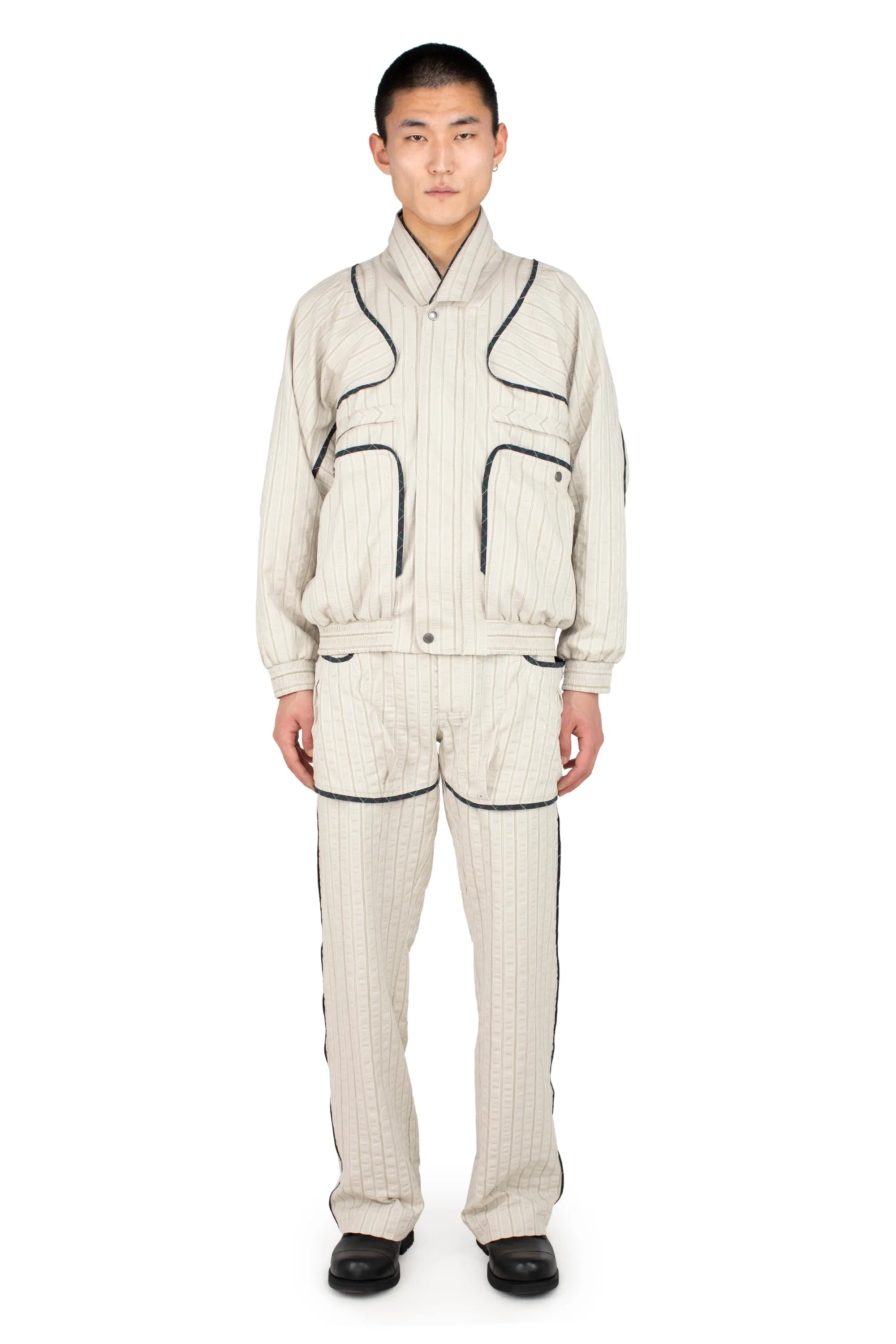 KIKO KOSTADINOV HARRER BLOUSON - IVORY HUNTER STRIPE/FOREST CHECK