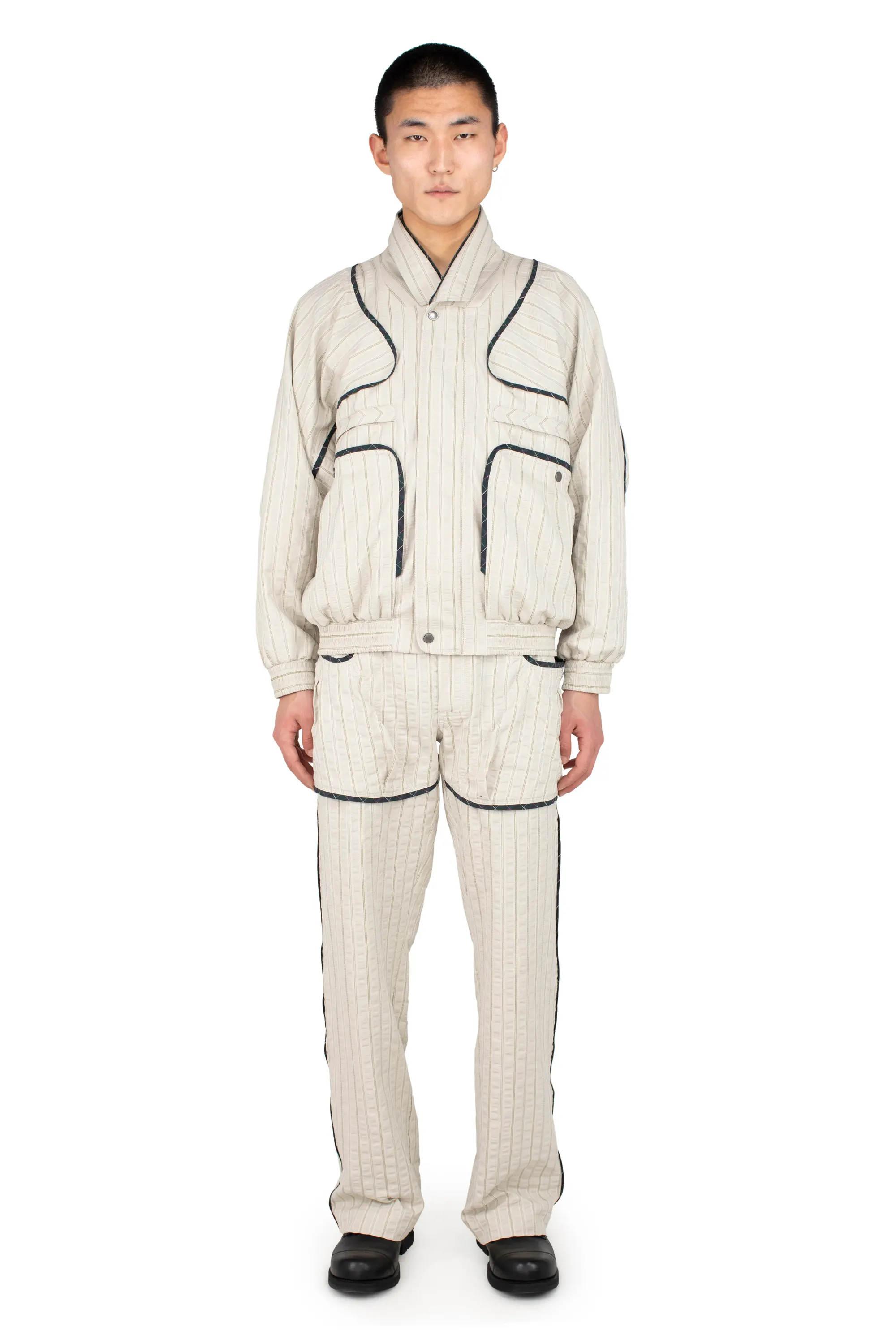 KIKO KOSTADINOV HARRER BLOUSON - IVORY HUNTER STRIPE/FOREST CHECK