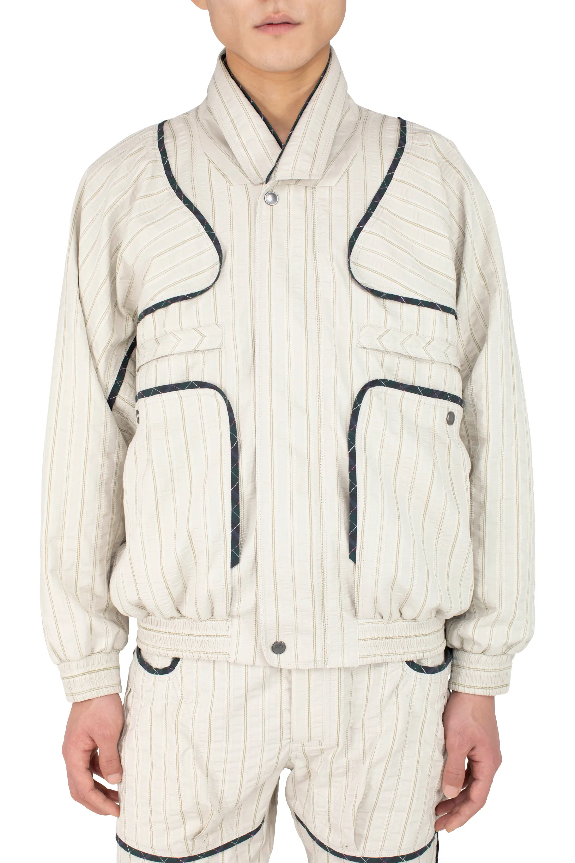 KIKO KOSTADINOV HARRER BLOUSON - IVORY HUNTER STRIPE/FOREST CHECK