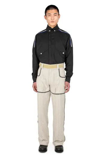 KIKO KOSTADINOV HARRER CARGO TROUSER - IVORY HUNTER STRIPE/FOREST CHECK