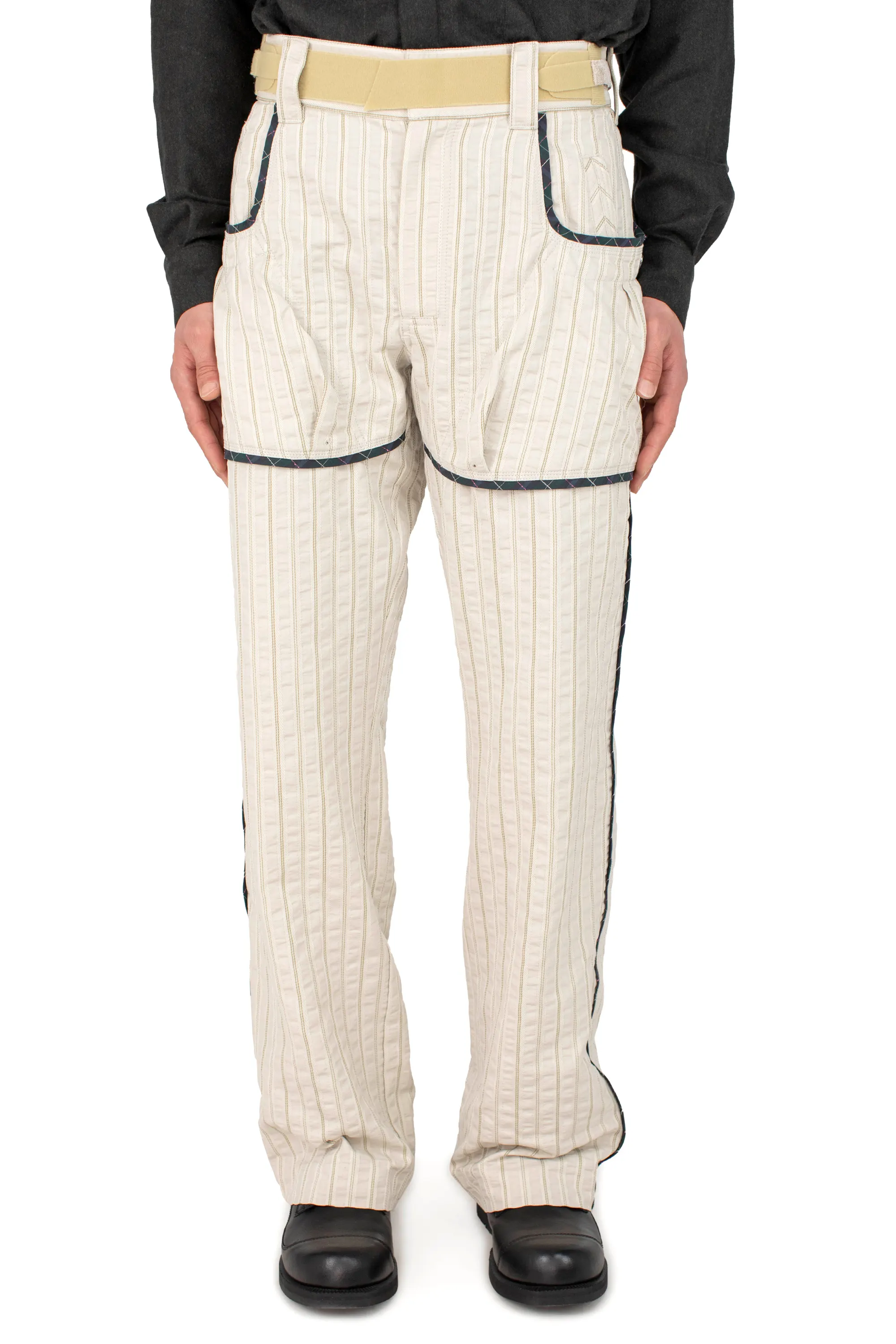 KIKO KOSTADINOV HARRER CARGO TROUSER - IVORY HUNTER STRIPE/FOREST CHECK