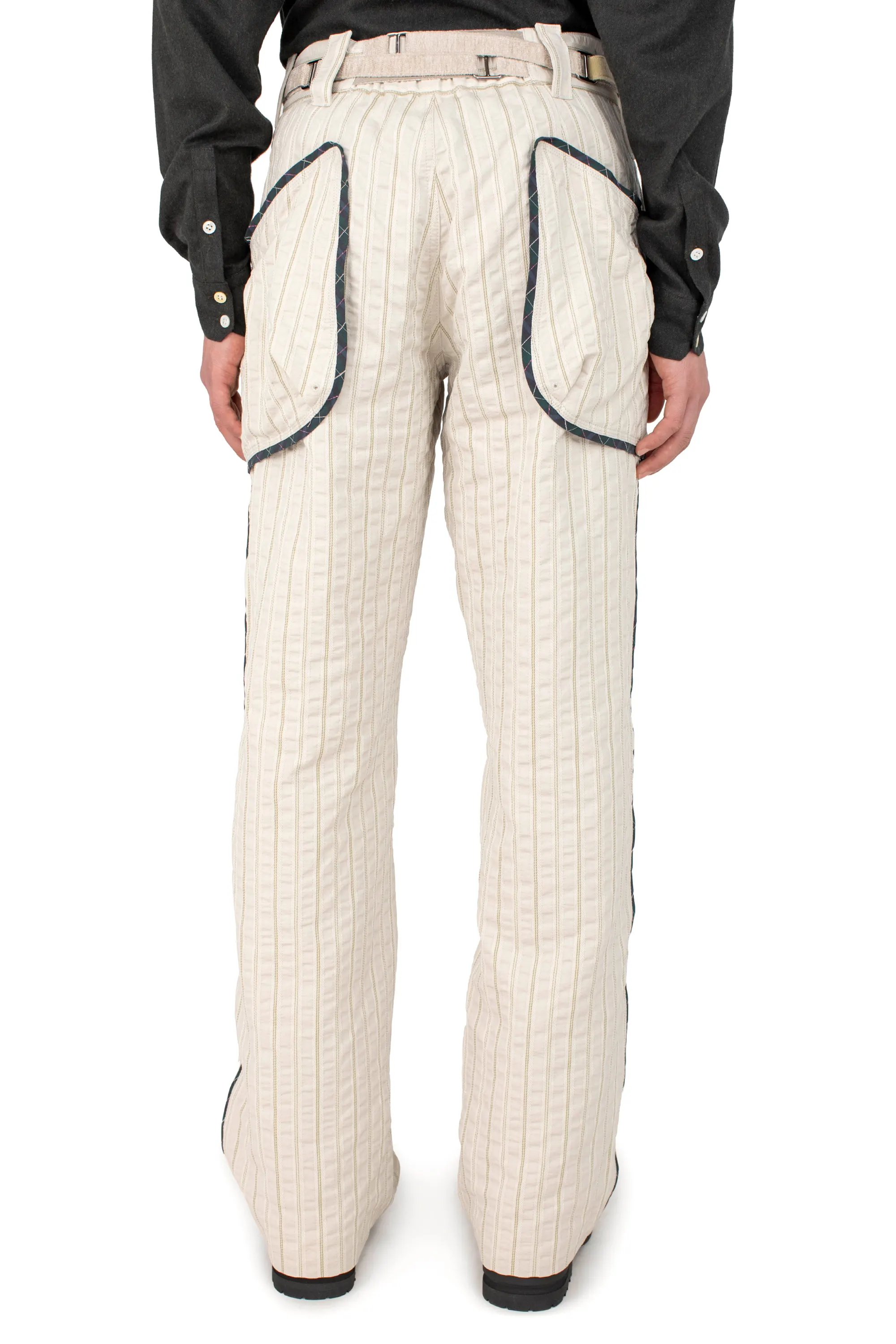 KIKO KOSTADINOV HARRER CARGO TROUSER - IVORY HUNTER STRIPE/FOREST CHECK