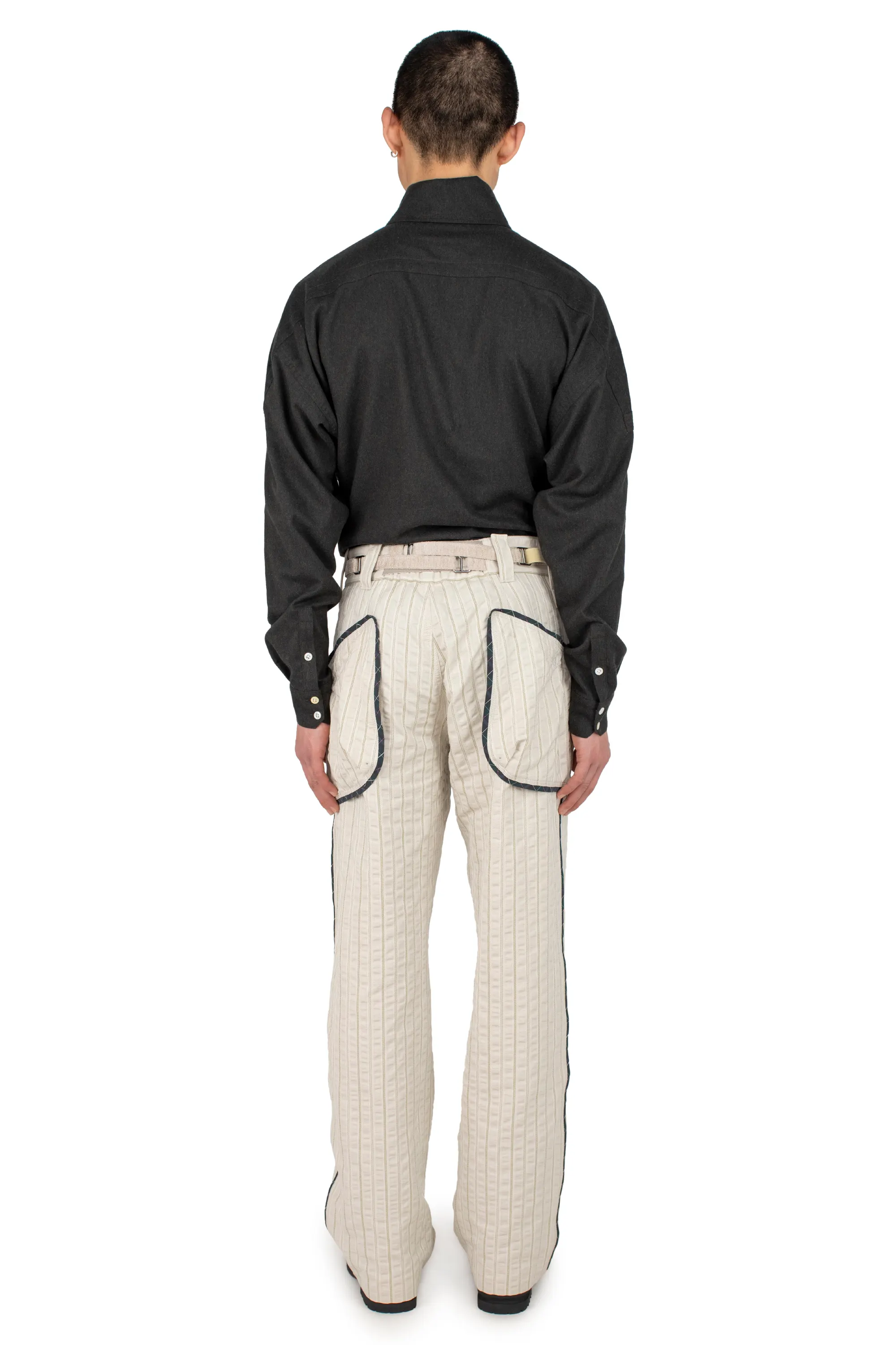 KIKO KOSTADINOV HARRER CARGO TROUSER - IVORY HUNTER STRIPE/FOREST CHECK
