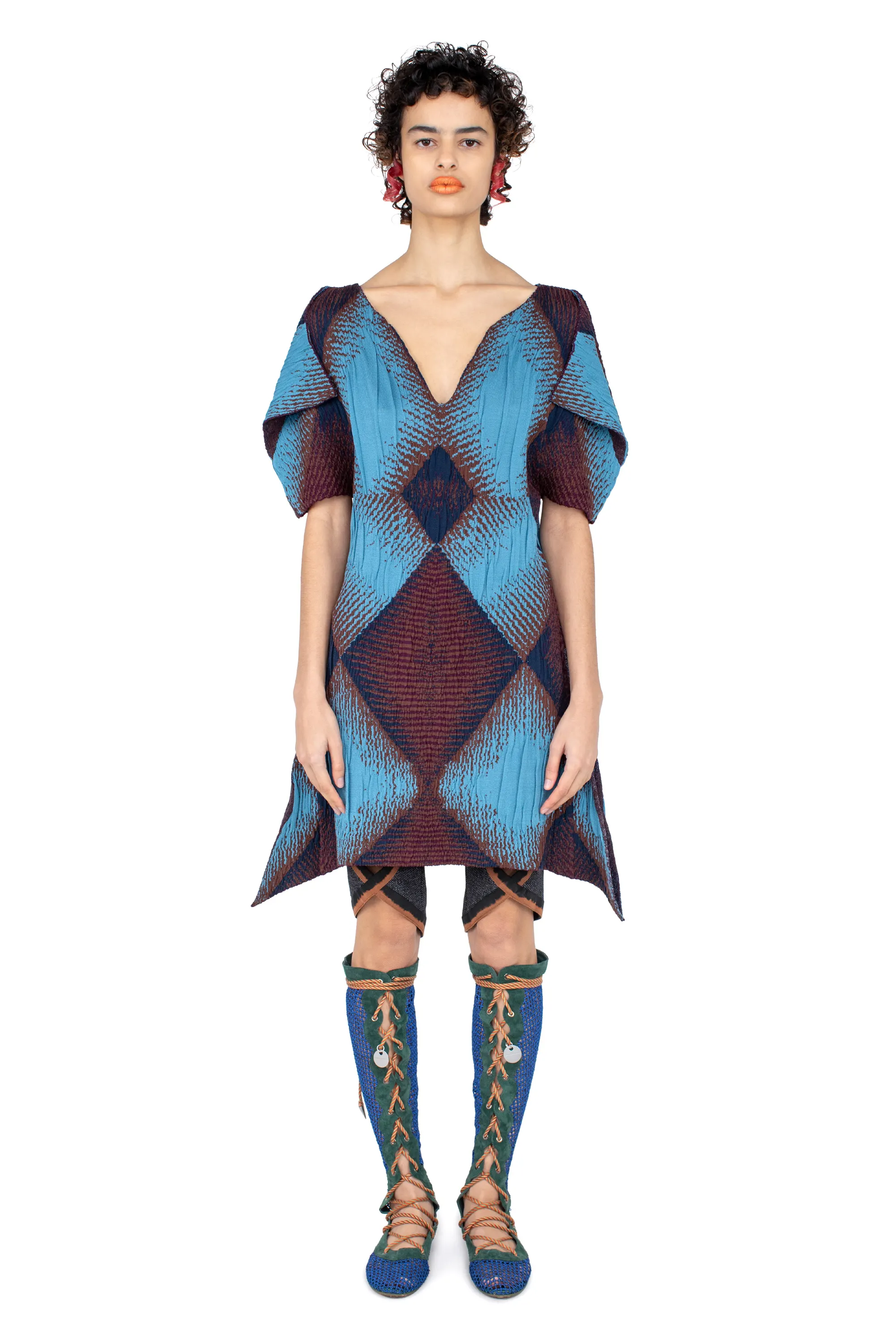 KIKO KOSTADINOV IKAT ARGYLE JACQUARD DRESS - FAIENCE BLUE
