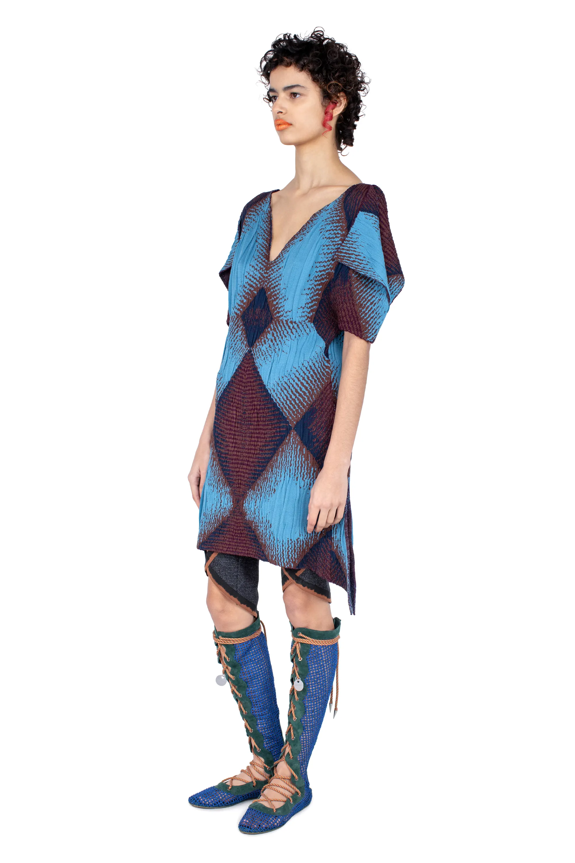 KIKO KOSTADINOV IKAT ARGYLE JACQUARD DRESS - FAIENCE BLUE