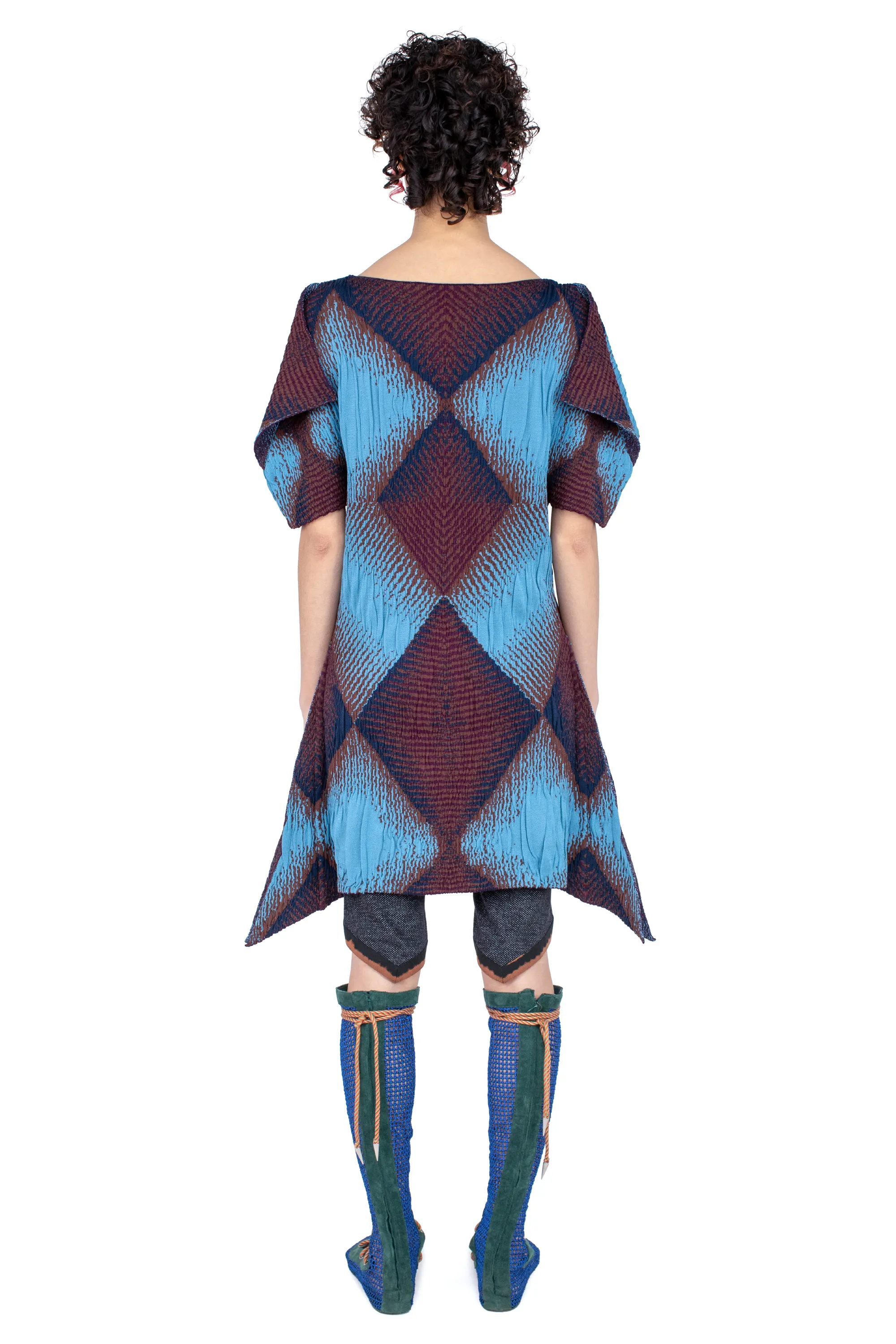 KIKO KOSTADINOV IKAT ARGYLE JACQUARD DRESS - FAIENCE BLUE