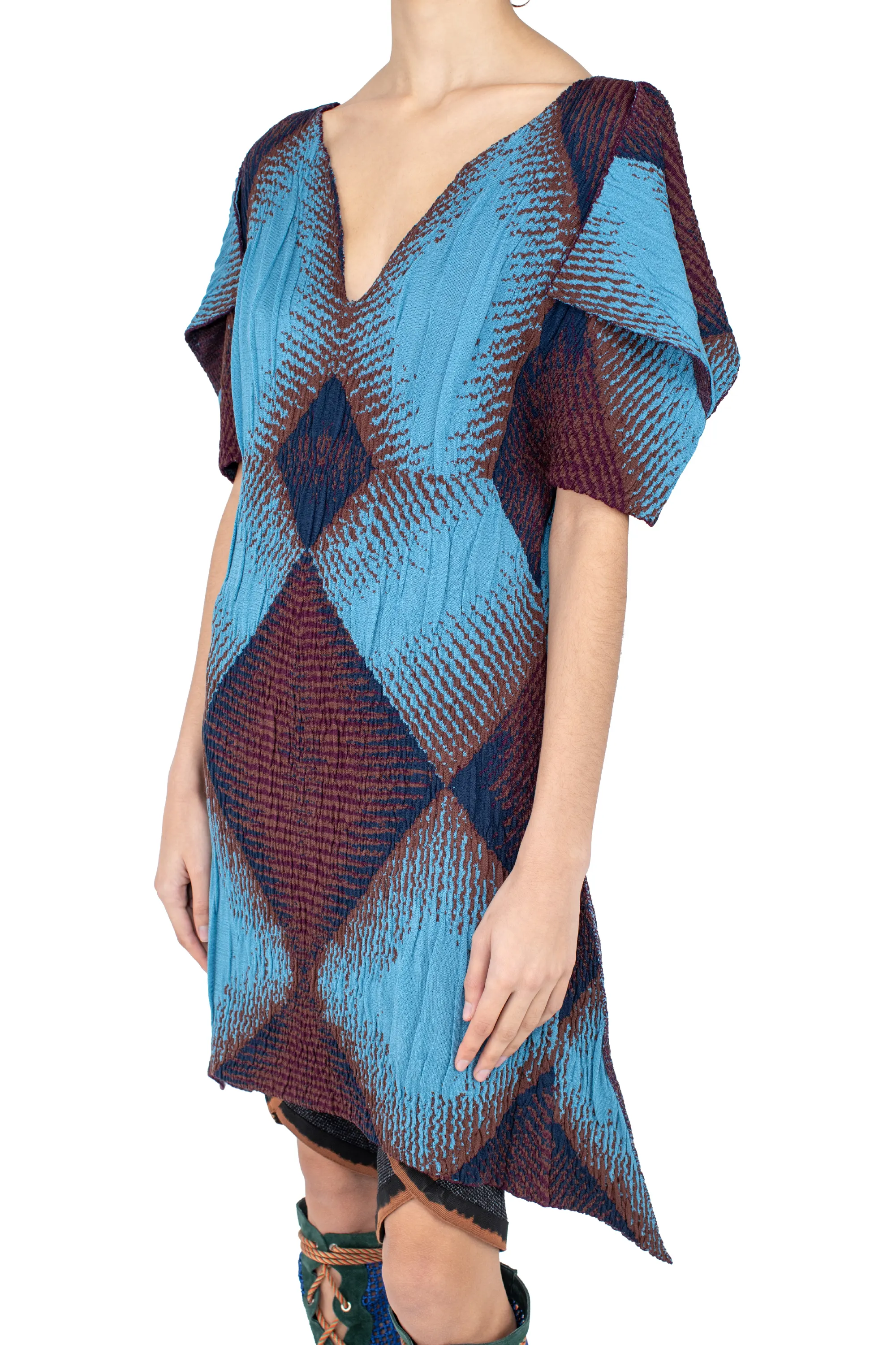 KIKO KOSTADINOV IKAT ARGYLE JACQUARD DRESS - FAIENCE BLUE