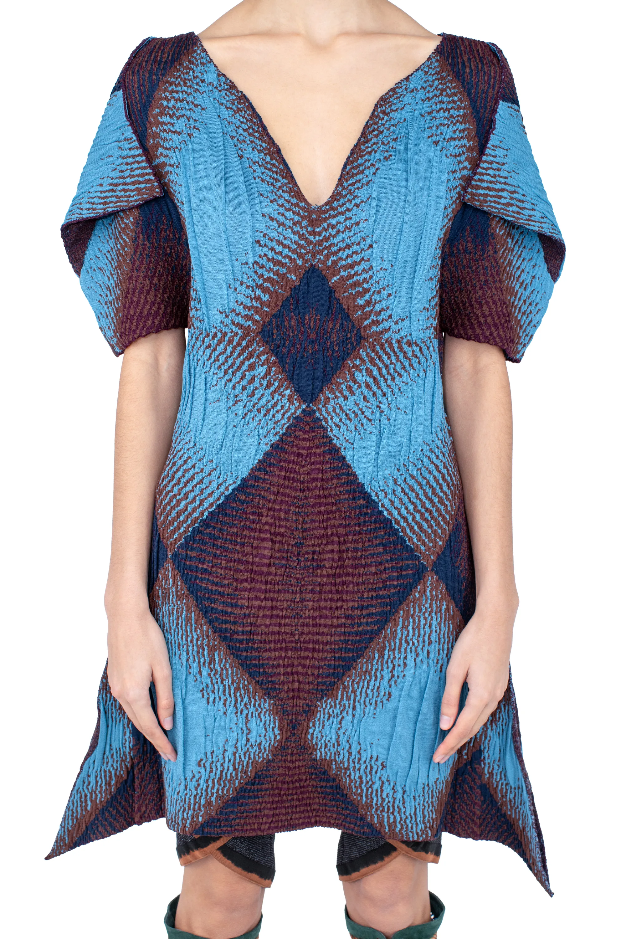 KIKO KOSTADINOV IKAT ARGYLE JACQUARD DRESS - FAIENCE BLUE
