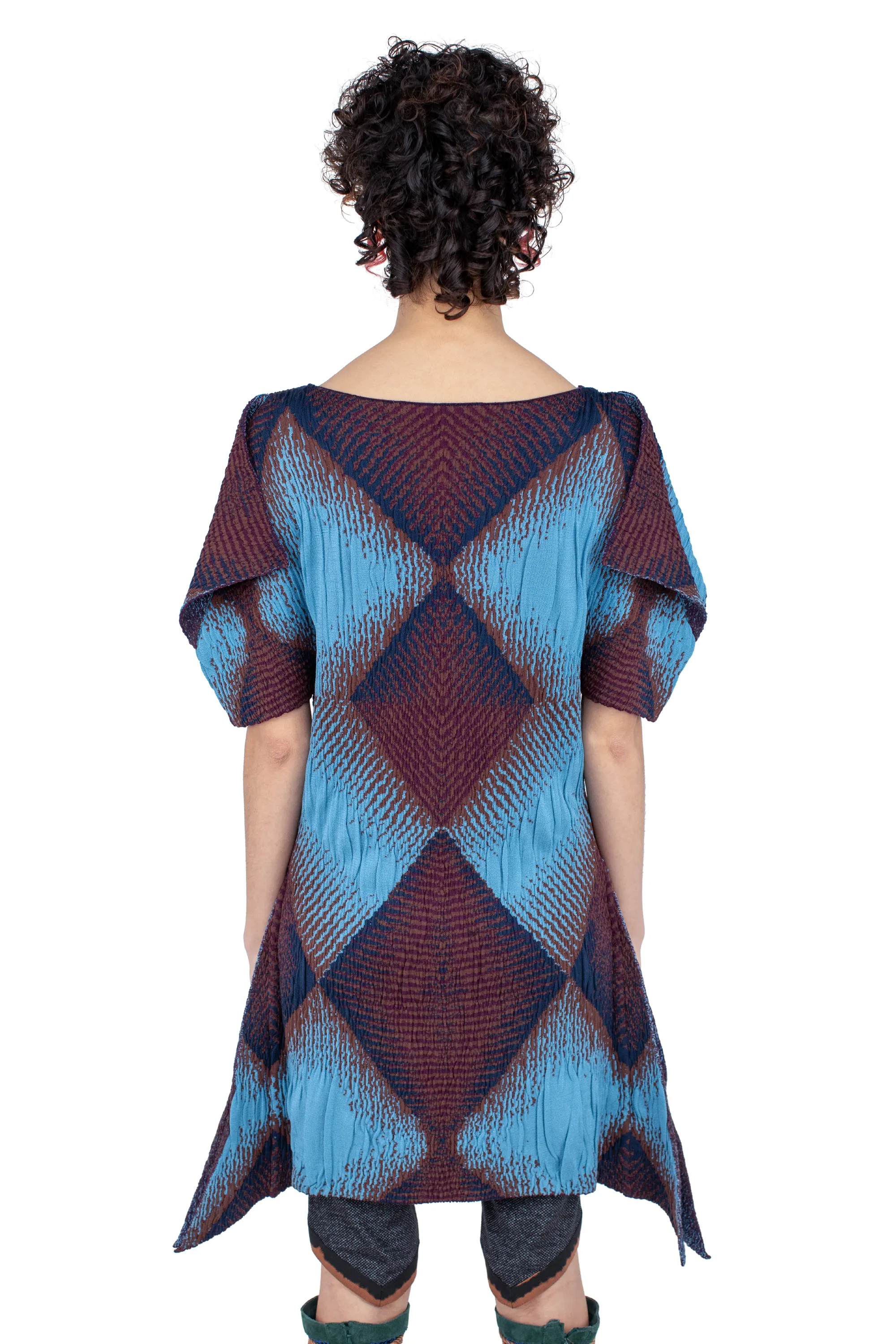 KIKO KOSTADINOV IKAT ARGYLE JACQUARD DRESS - FAIENCE BLUE