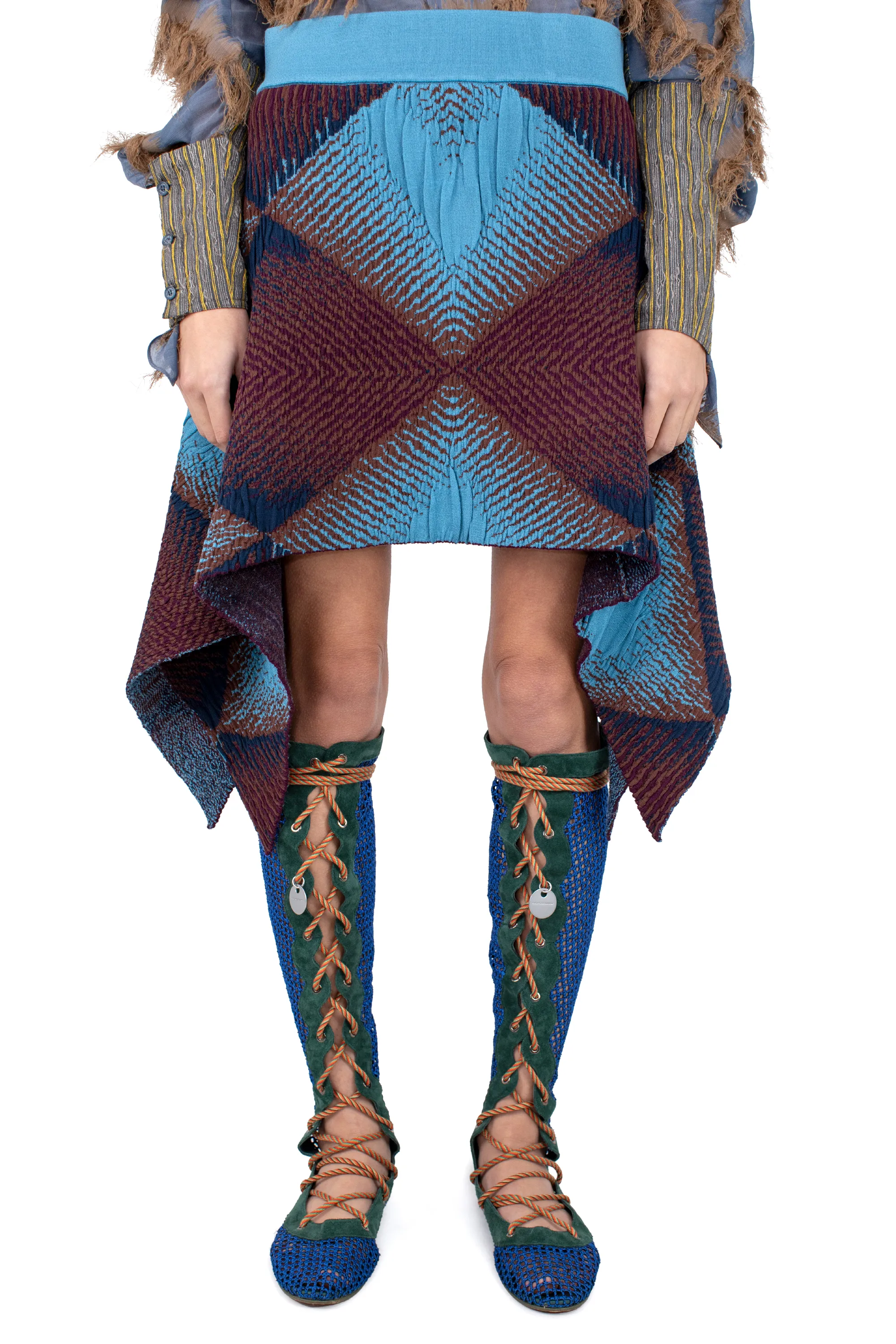 KIKO KOSTADINOV IKAT ARGYLE JACQUARD SKIRT - FAIENCE BLUE
