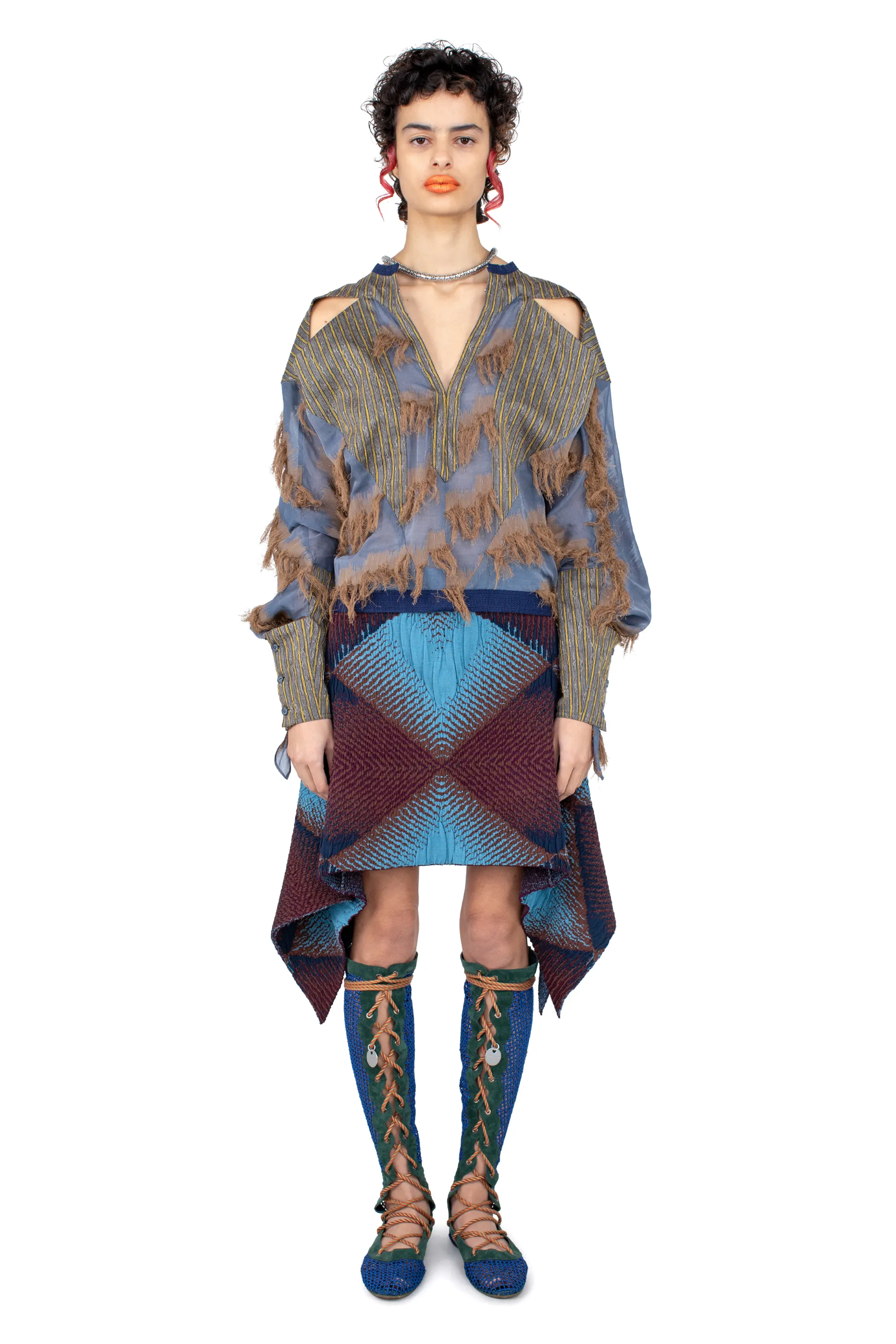 KIKO KOSTADINOV IKAT ARGYLE JACQUARD SKIRT - FAIENCE BLUE