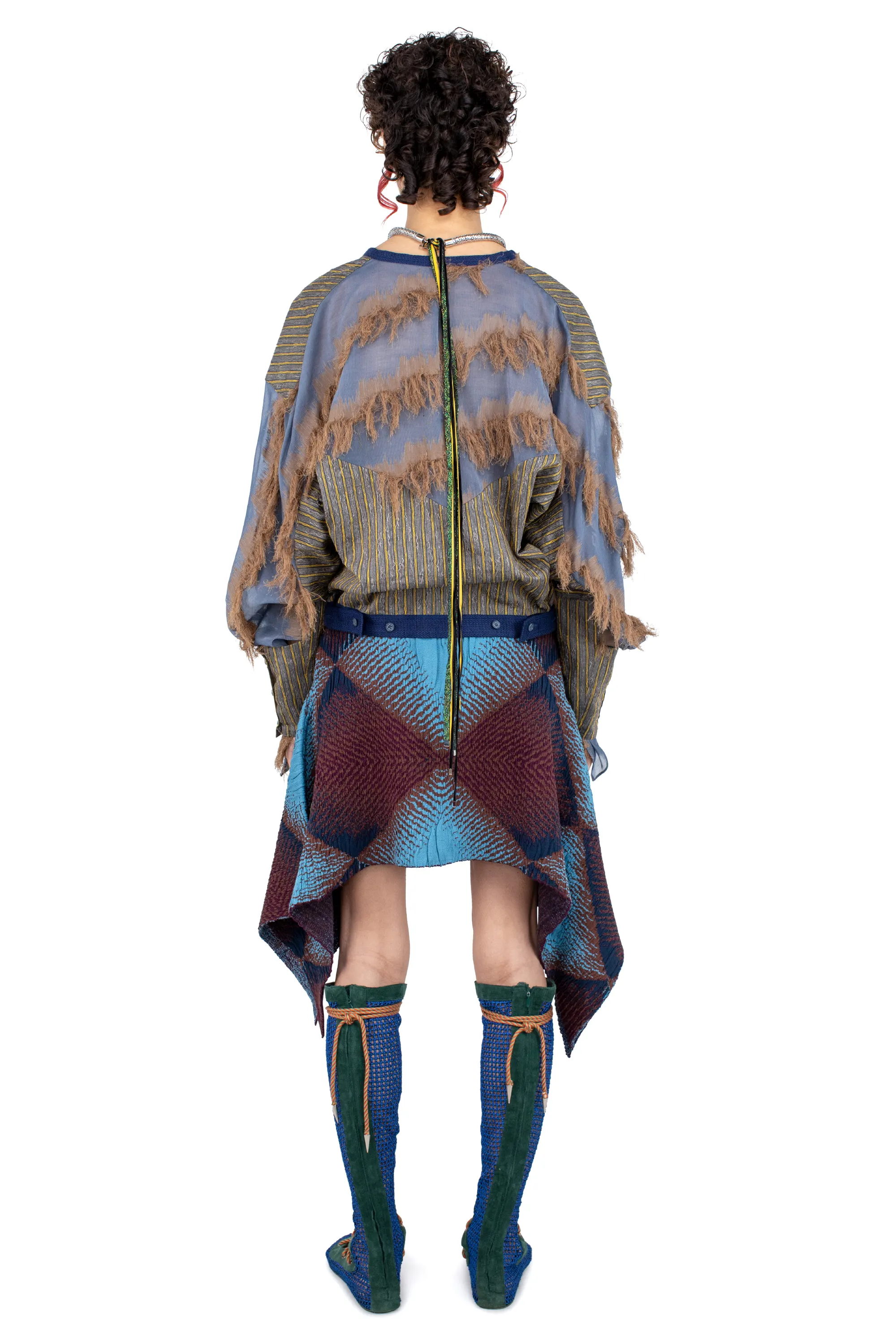 KIKO KOSTADINOV IKAT ARGYLE JACQUARD SKIRT - FAIENCE BLUE