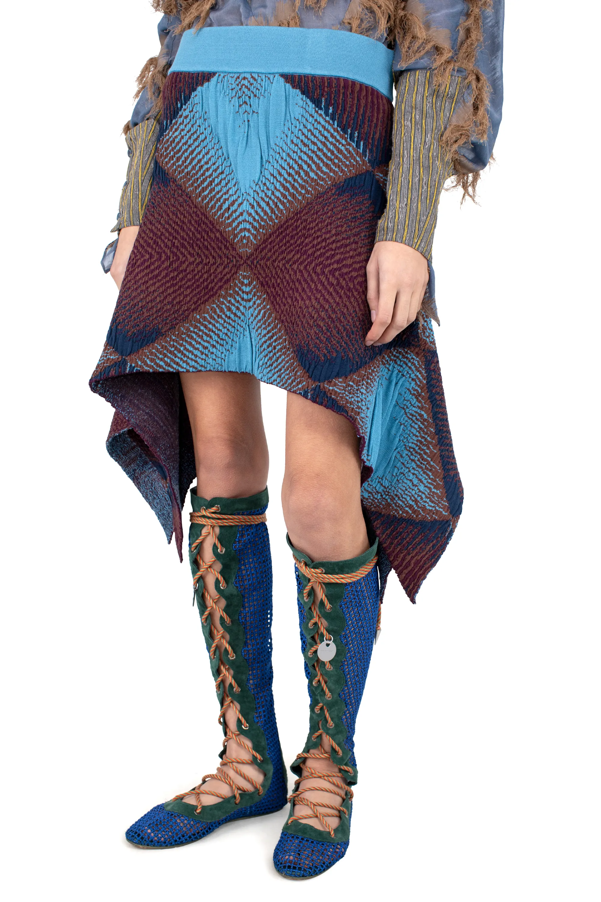 KIKO KOSTADINOV IKAT ARGYLE JACQUARD SKIRT - FAIENCE BLUE