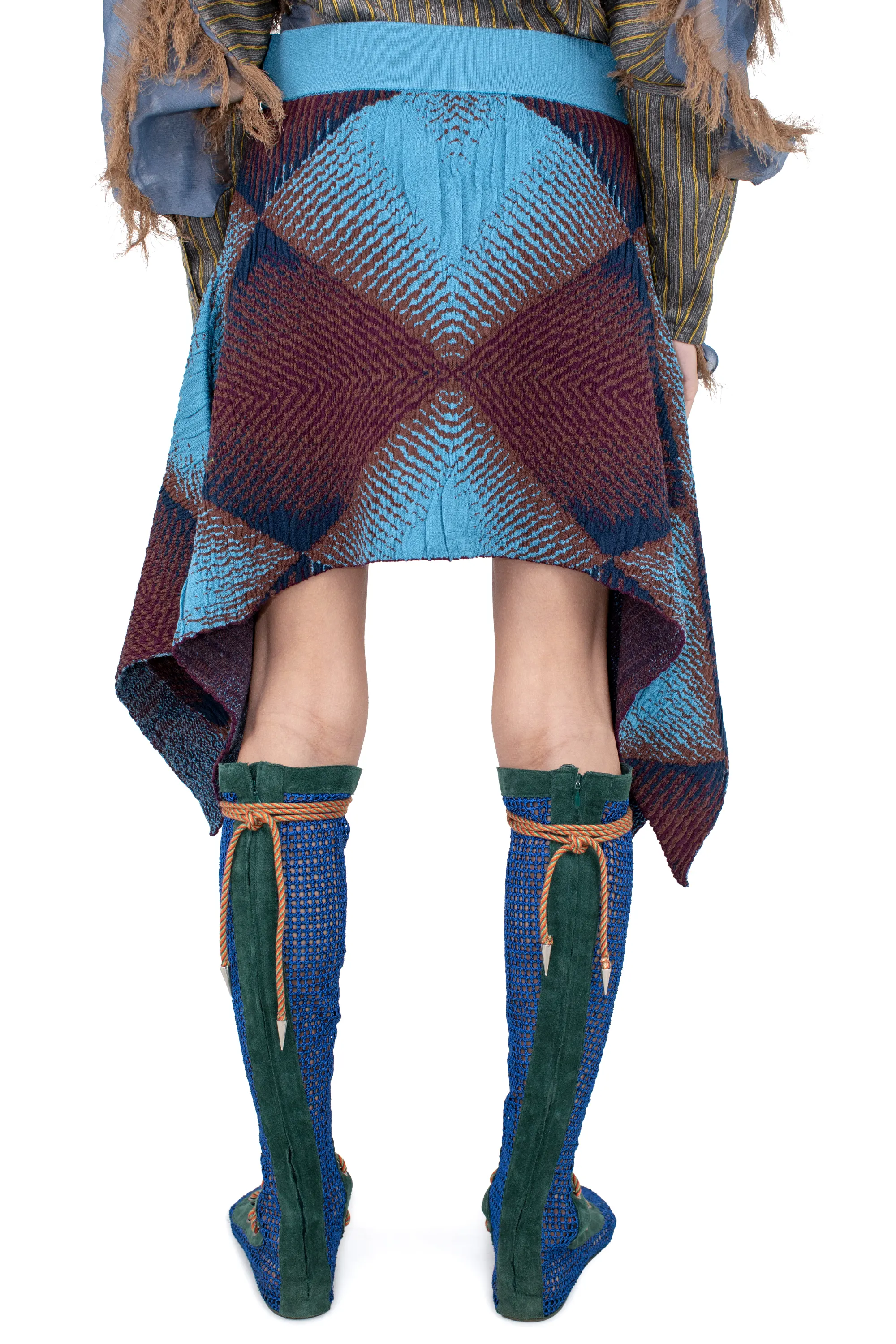 KIKO KOSTADINOV IKAT ARGYLE JACQUARD SKIRT - FAIENCE BLUE