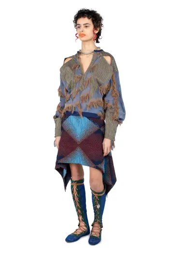 KIKO KOSTADINOV IKAT ARGYLE JACQUARD SKIRT - FAIENCE BLUE
