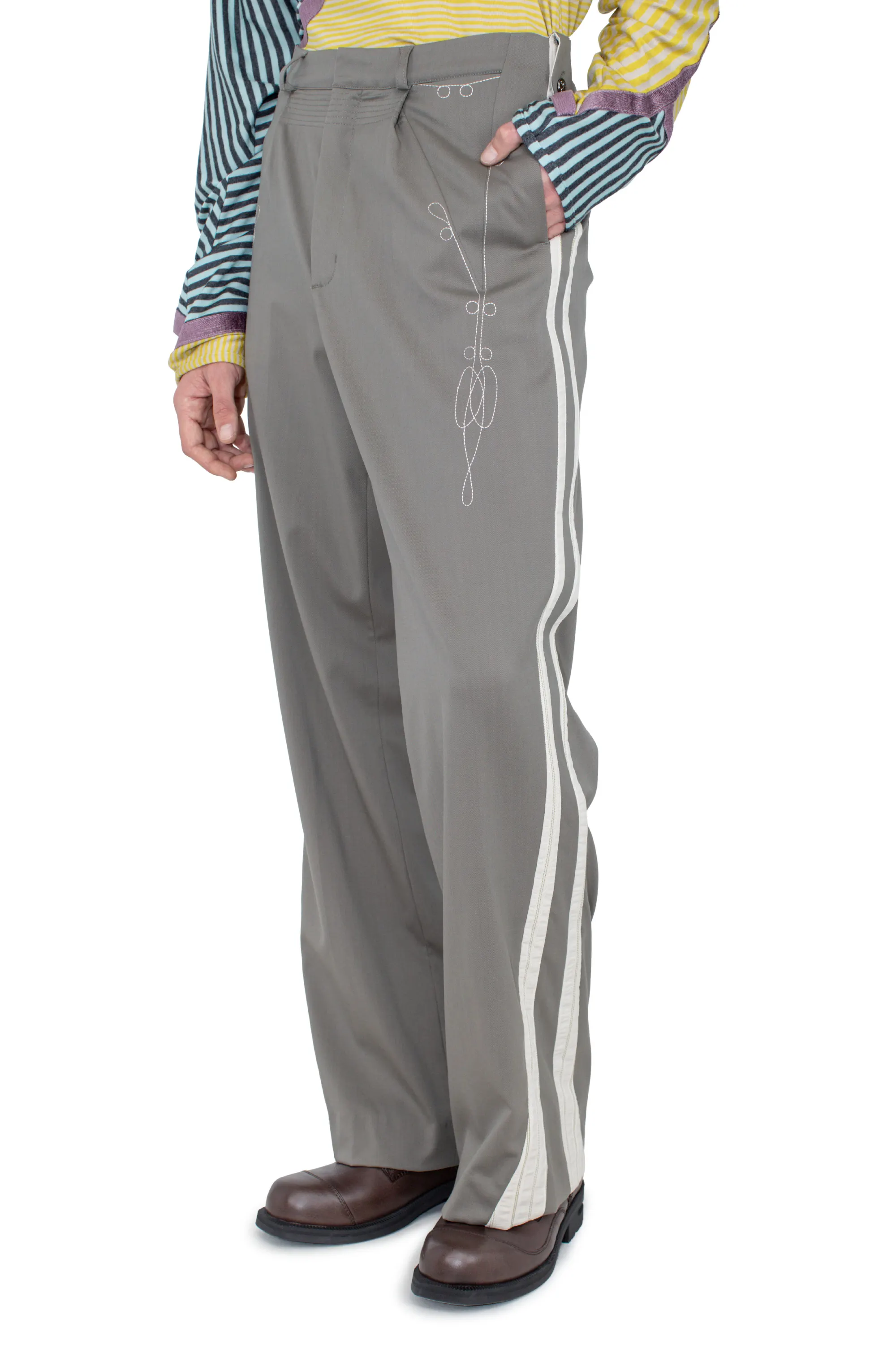 KIKO KOSTADINOV KORMOS MILITARY TROUSER - SLATE GREY/IVORY HUNTER STRIPE